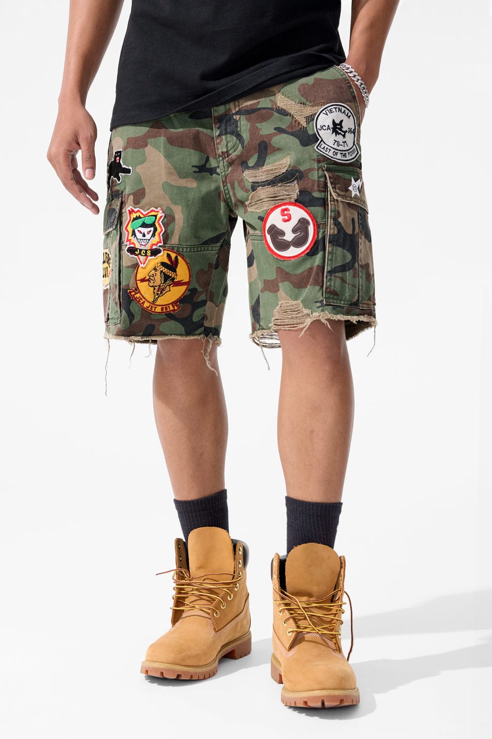 Retro War Angel Cargo Shorts (Vintage Camo)