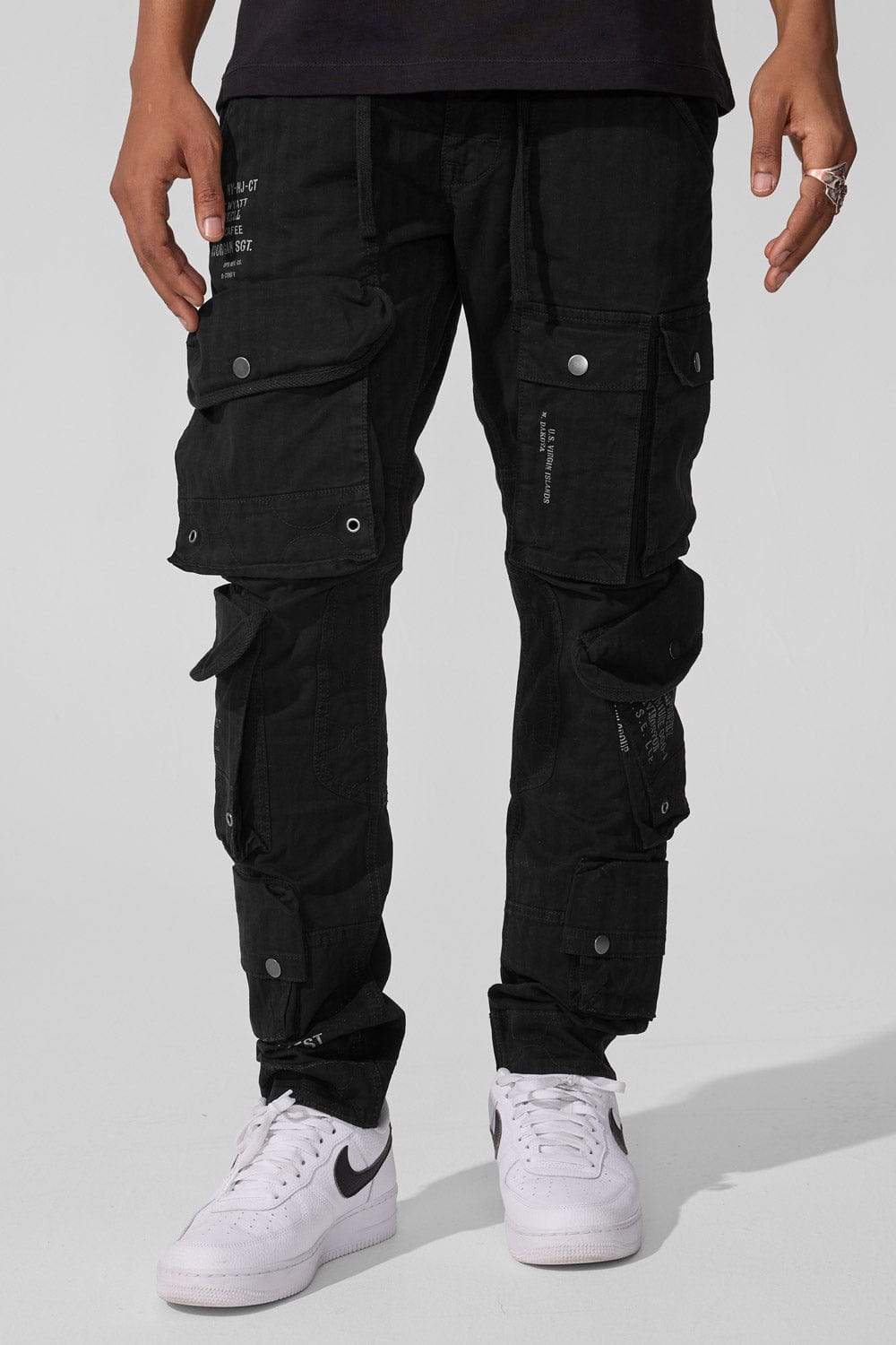 オリジナルjohn SLIMFIT CARGO PANTS Slim Taper Fit - Defcon Cargo Pants (Black) - Sean Collection