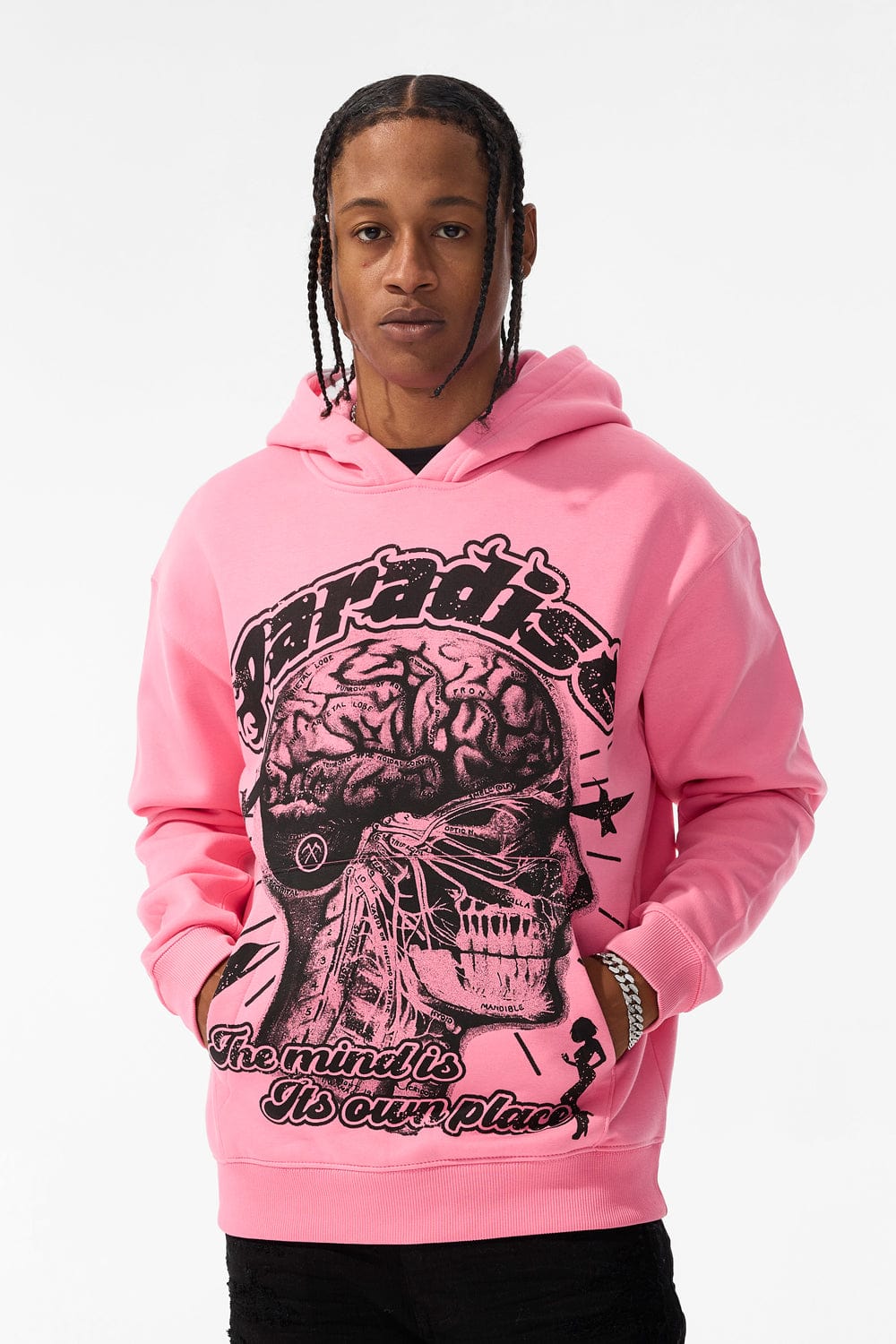 Pink Peony Skull Men's Hoodie