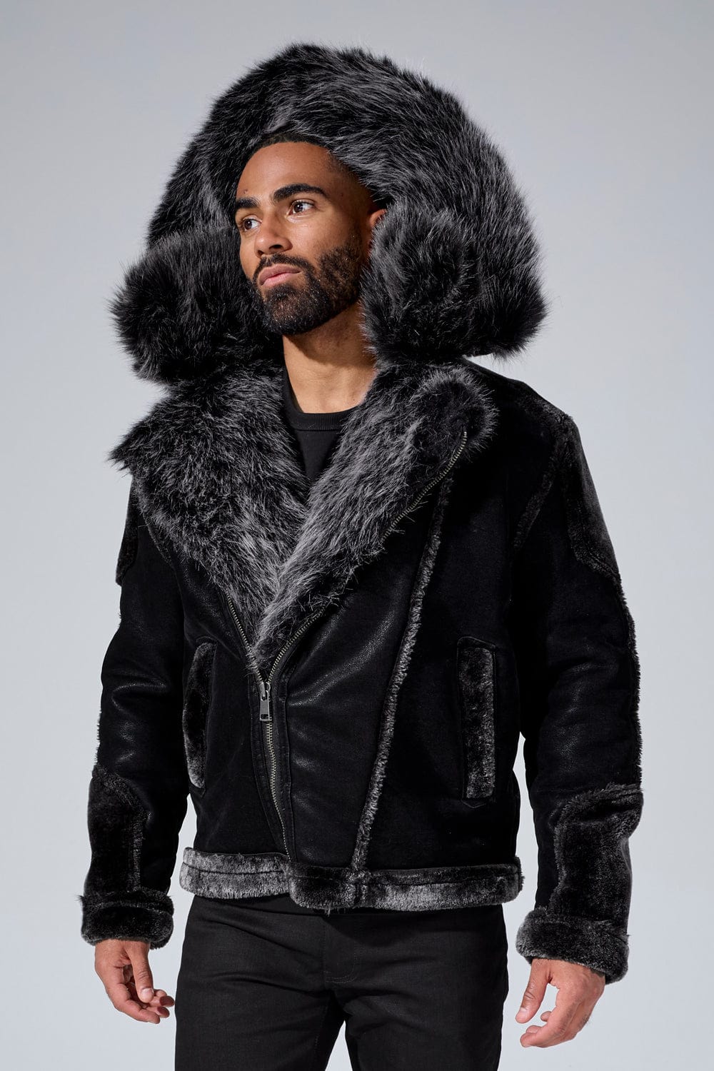 Jordan Craig El Jefe Shearling Moto Jacket (Black) S / Black