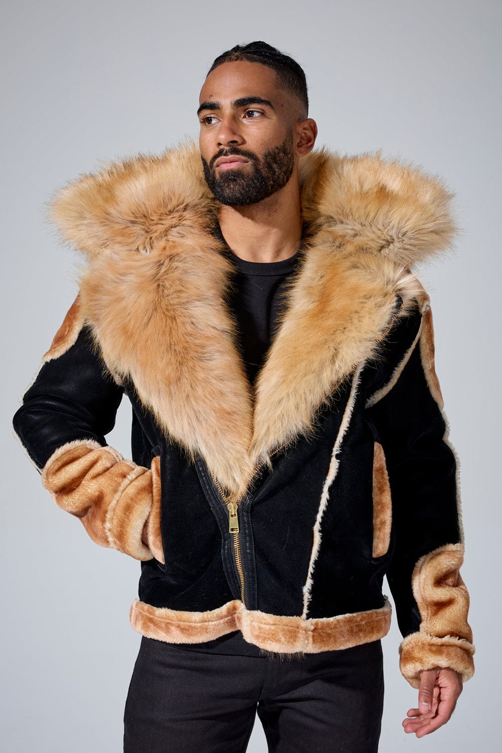 Jordan Craig El Jefe Shearling Moto Jacket (Black Coffee) S / Black Coffee