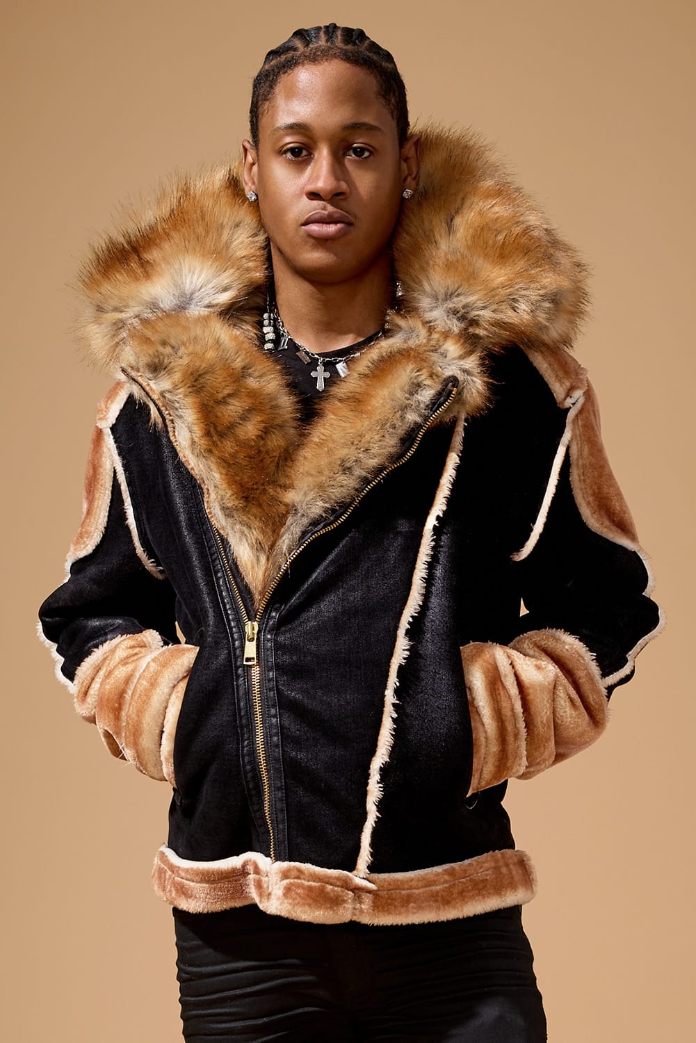 El Jefe Shearling Moto Jacket (Black Coffee)