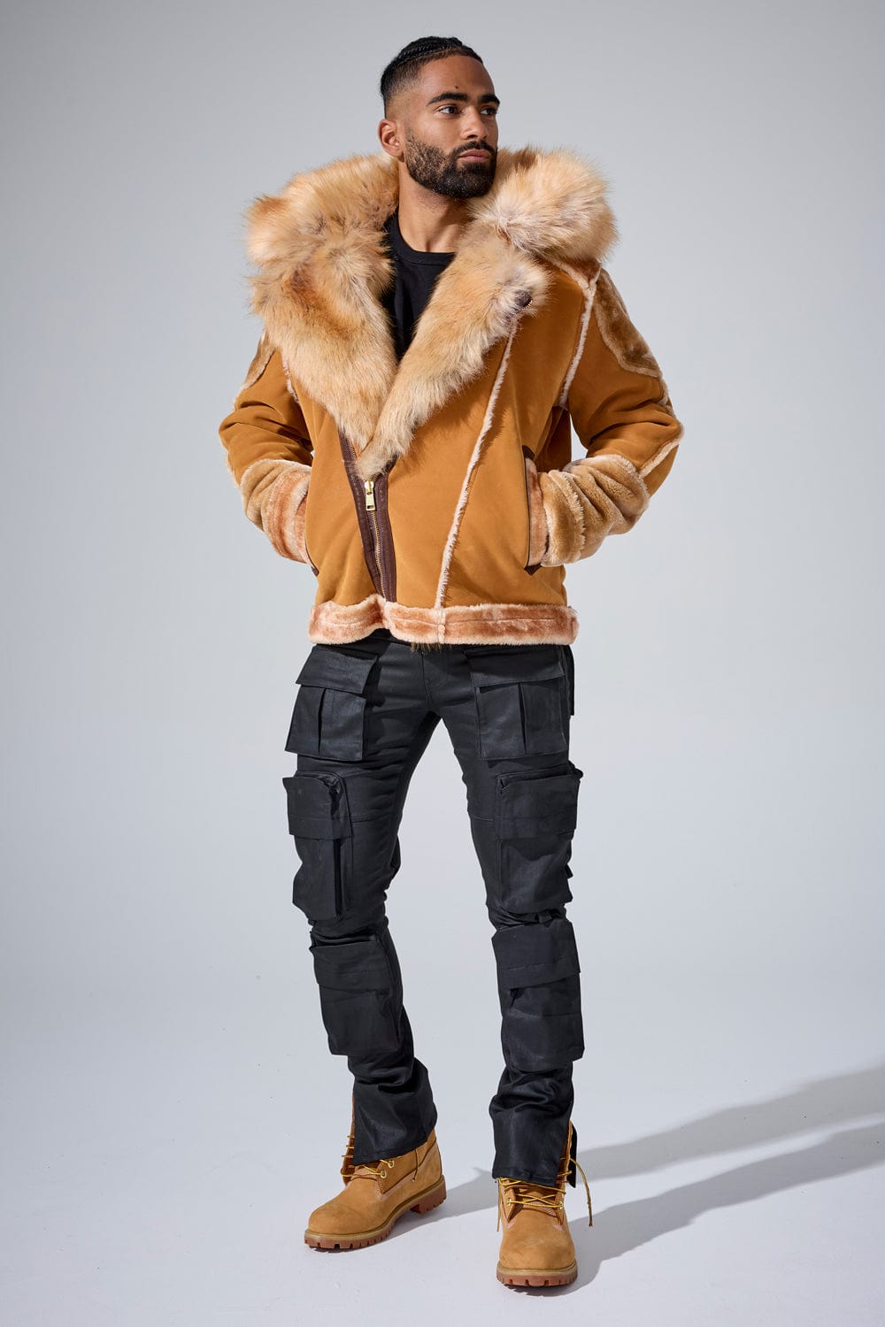 Jordan Craig El Jefe Shearling Moto Jacket (Cognac)