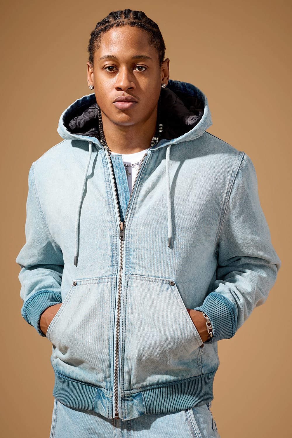 Jordan Craig OG Denim Zip Up Bomber Jacket Ice Blue / S