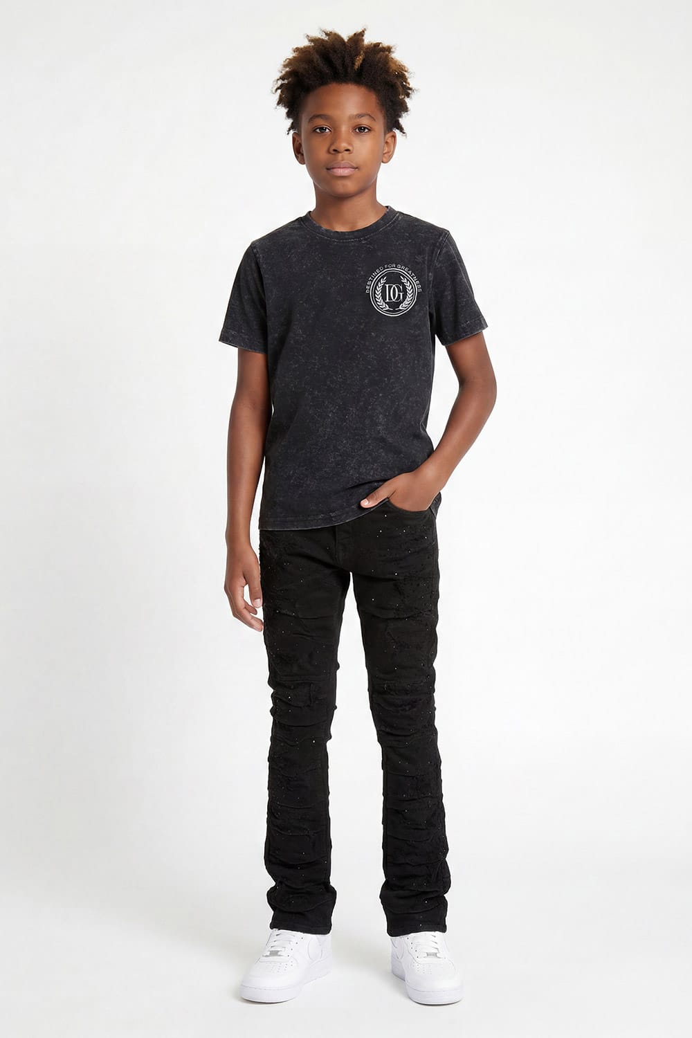Jordan Craig Kids Puff Print T-Shirt (Washed Black)