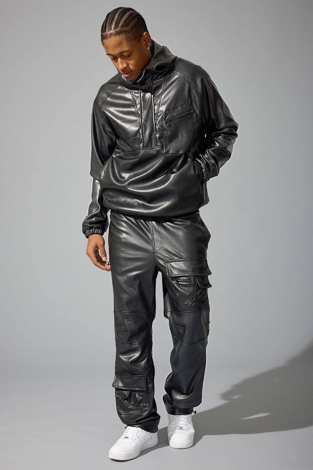 Jordan Craig Pullover and Baggy Cargo Thriller Set (Black)