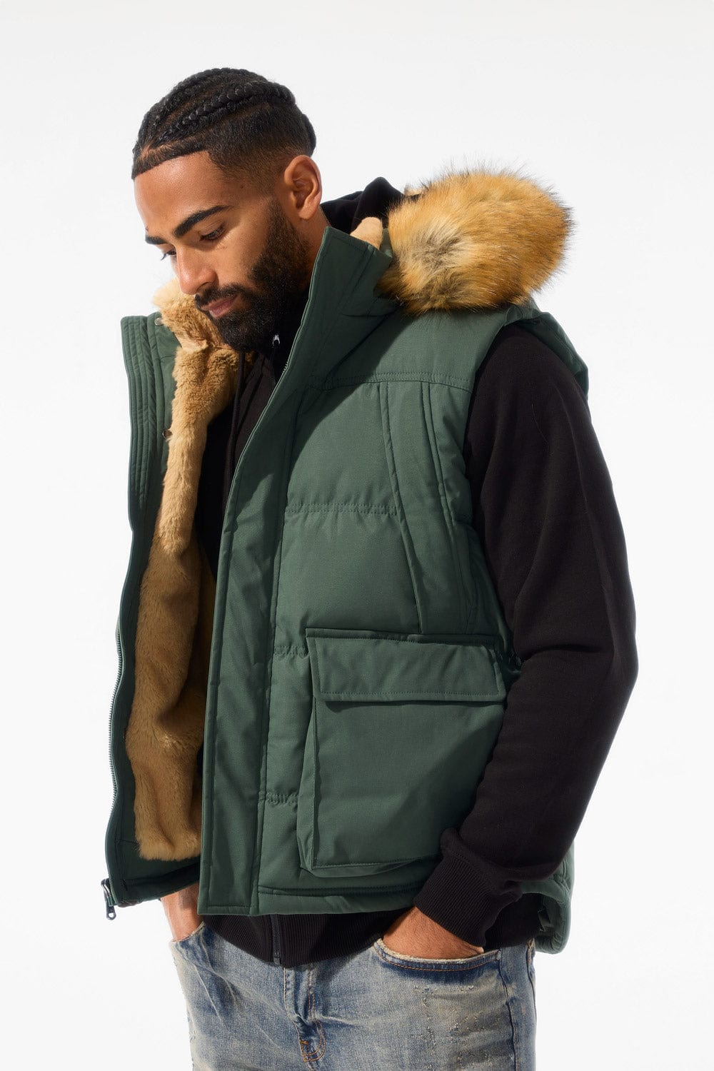 Green vest with fur hood online