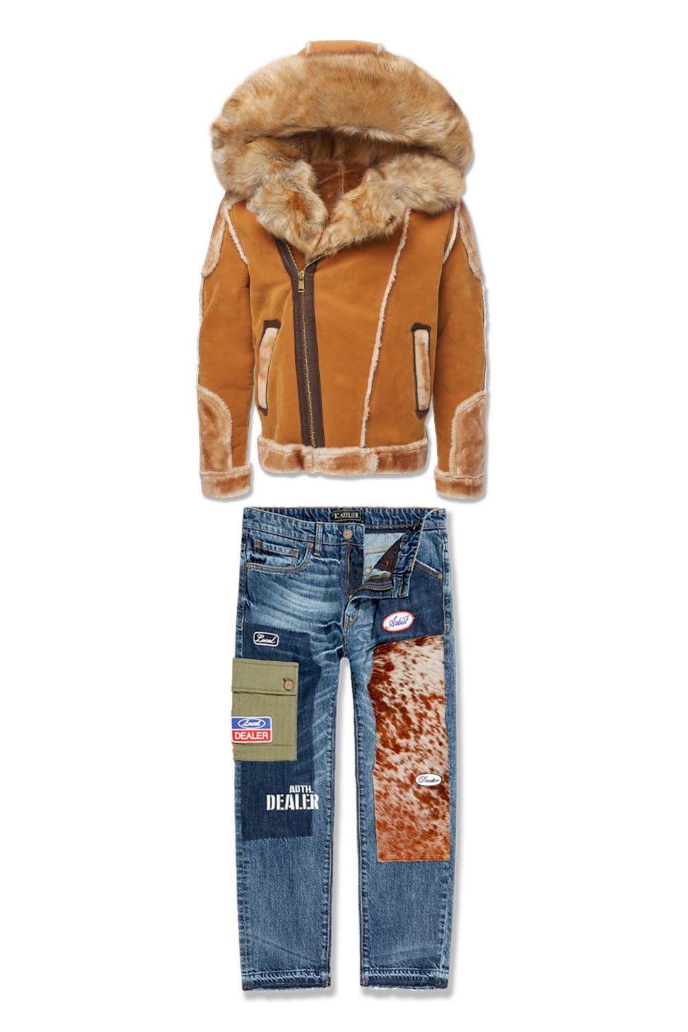 Jordan Craig El Jefe Shearling x Bronco Denim Set (Cognac) TOP: SMALL | BOTTOM : 30/30