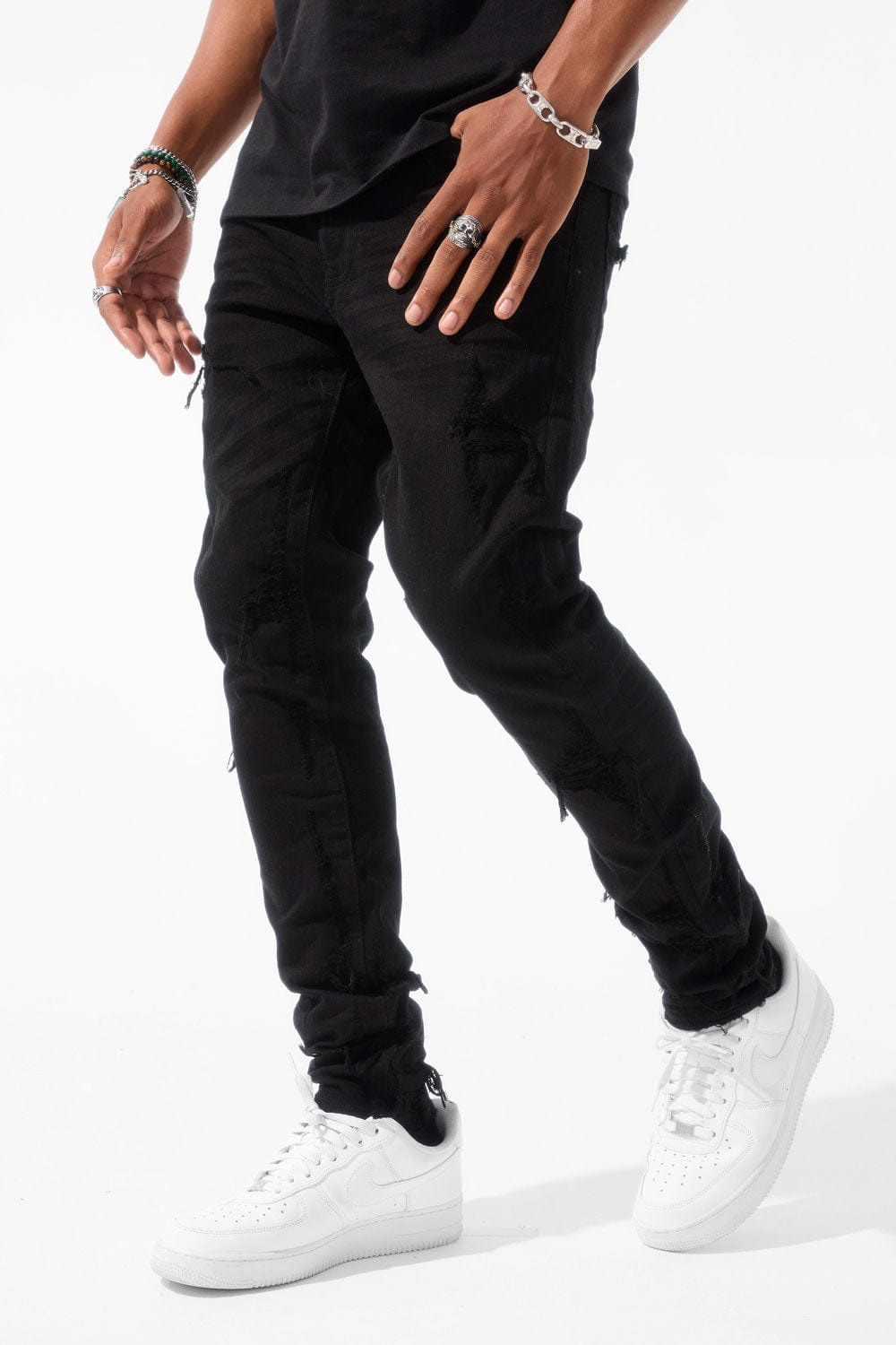 Mens Jeans Junior Black Ripped Skinny Jeans Skinny Stretch Ripped