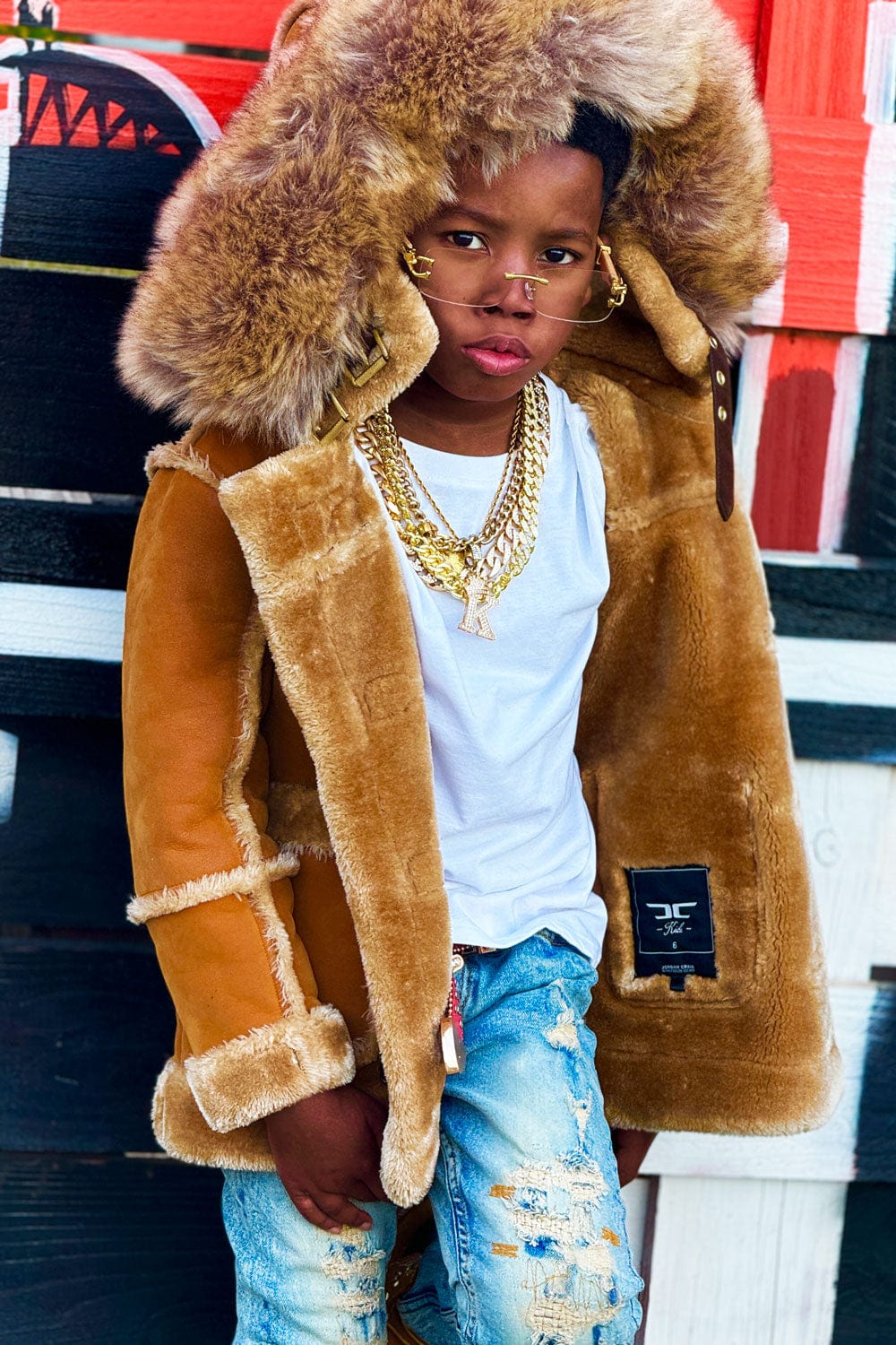 JC Kids Kids Denali Shearling Jacket (Cognac) 2 / Cognac