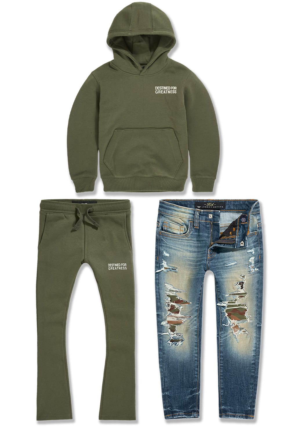 JC Kids Kids Fleece Denim 3 Pack (Olive) 2
