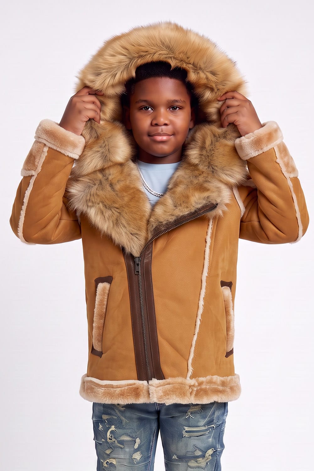 JC Kids Kids El Jefe Shearling Moto Jacket (Cognac)
