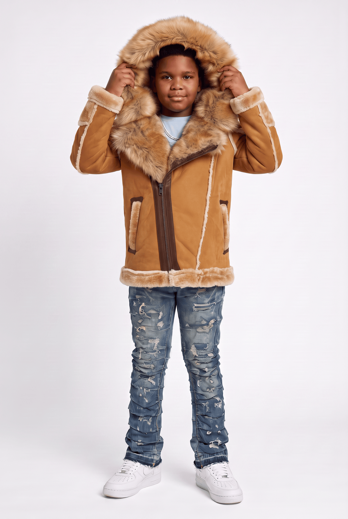 JC Kids Kids El Jefe Shearling Moto Jacket (Cognac)