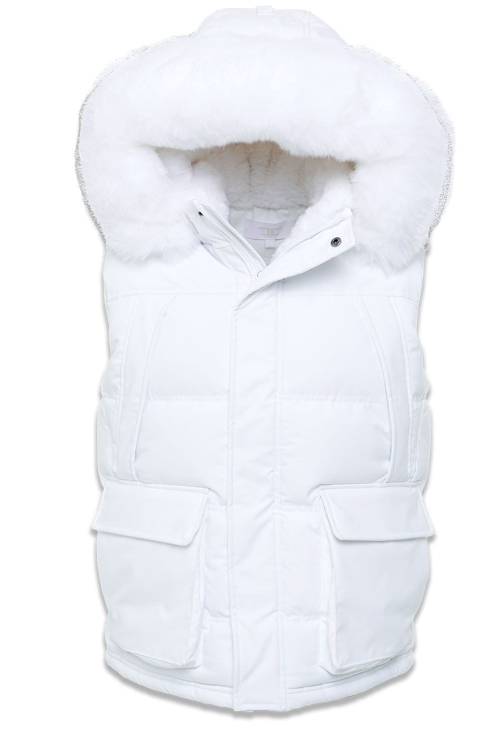 White gilet with fur hood online