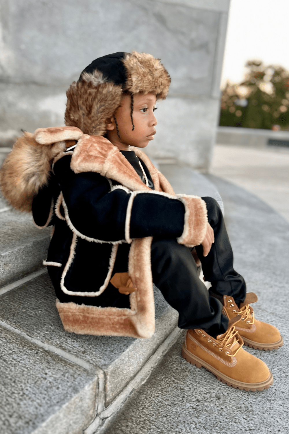 Kids El Jefe Shearling Moto Jacket (Black Coffee)