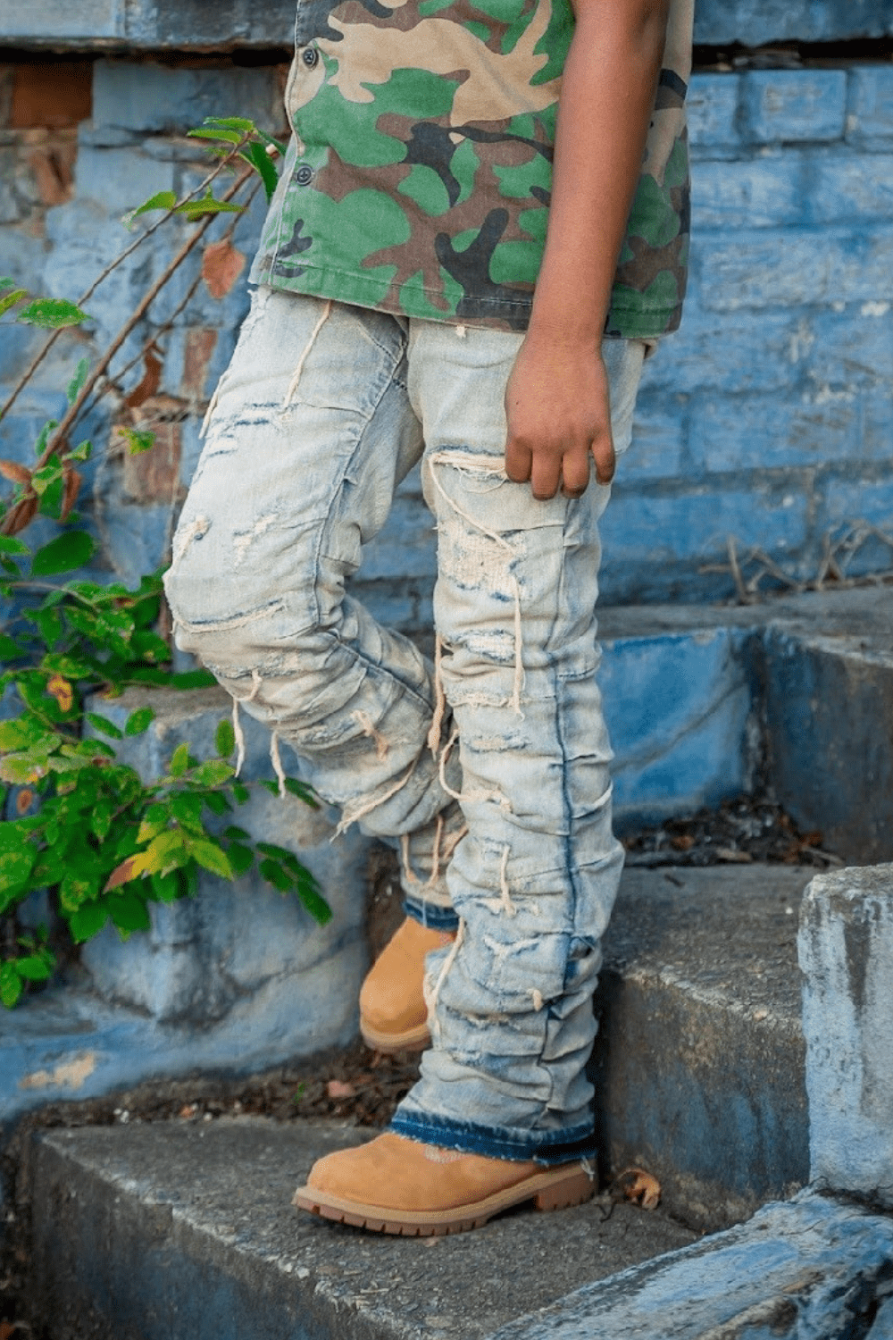 JC Kids Kids Stacked Ripple Effect Denim (Cream Wash)
