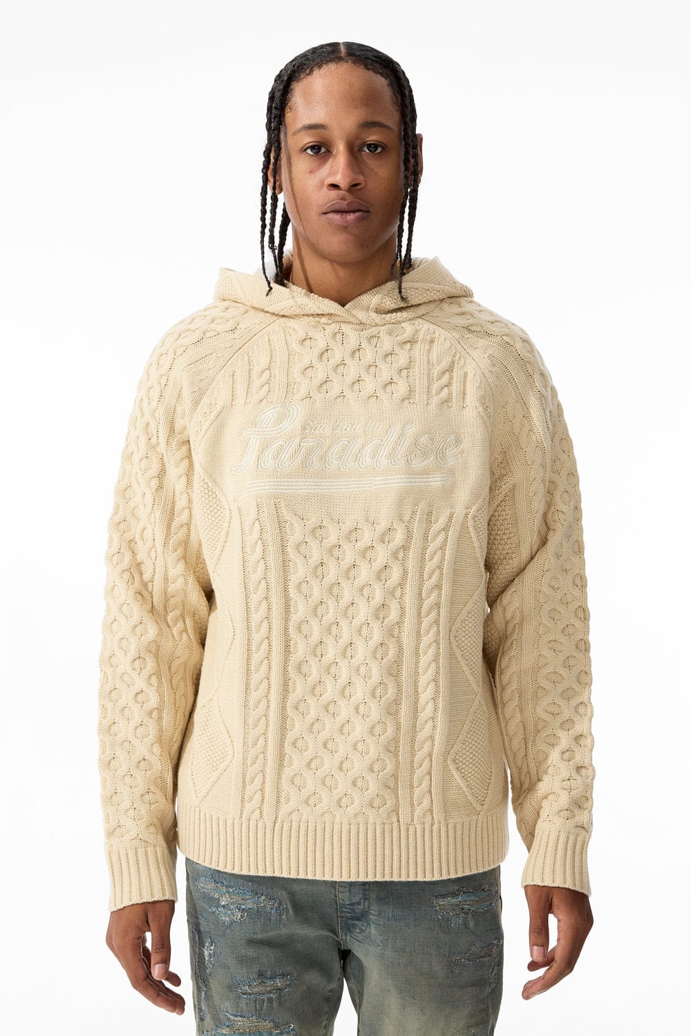 Jordan Craig Cable Knit Hooded Sweater (Cream)