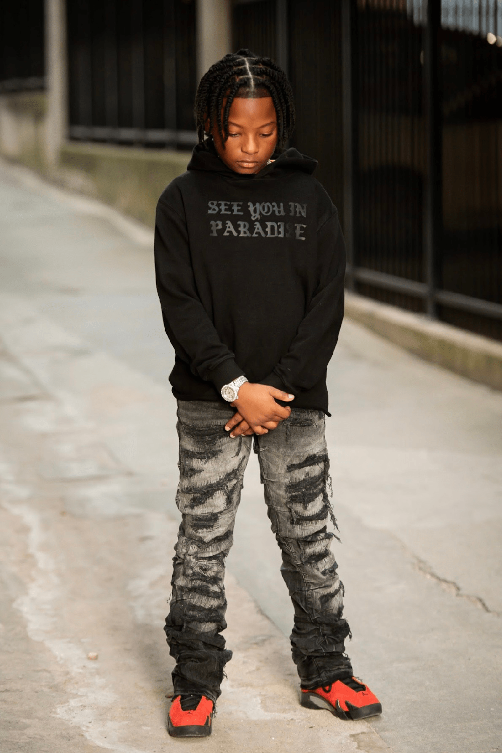 Kids Stacked Ripple Effect Denim (Black Shadow)
