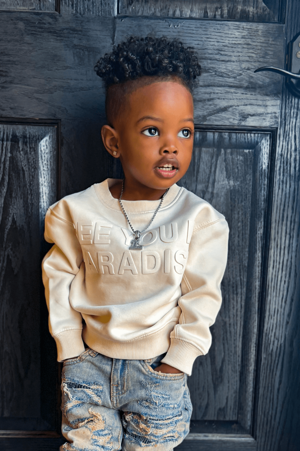 JC Kids Kids Paradise Tonal Crewneck Sweatshirt (Bone)