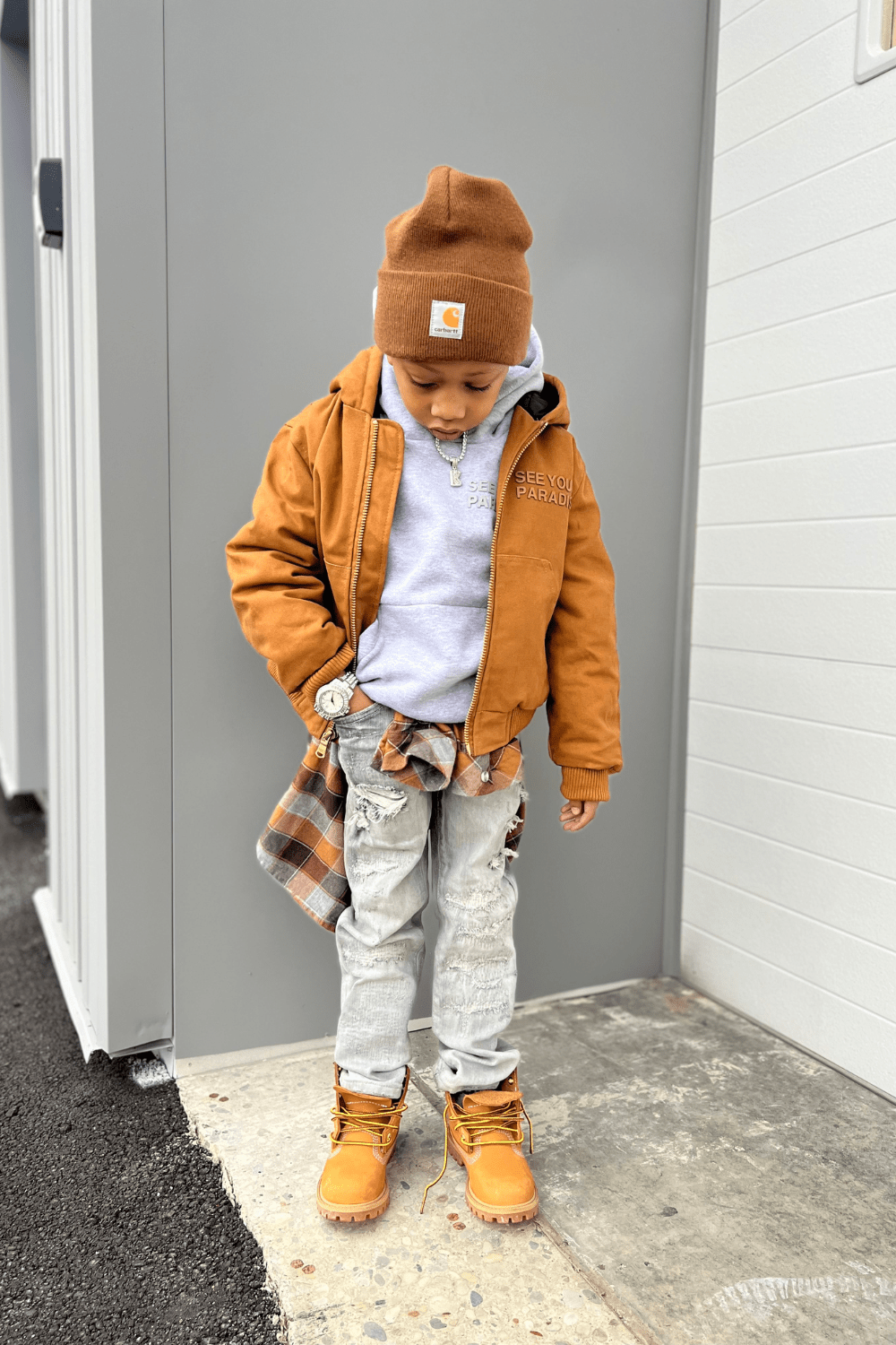 JC Kids Kids See You In Paradise Hooded Work Jacket (Wheat)