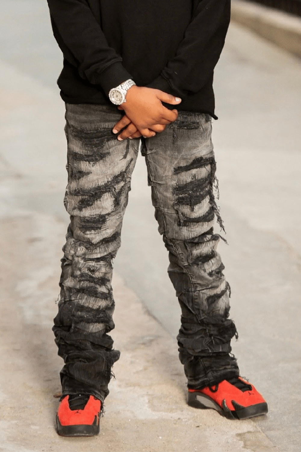 Kids Stacked Ripple Effect Denim (Black Shadow)