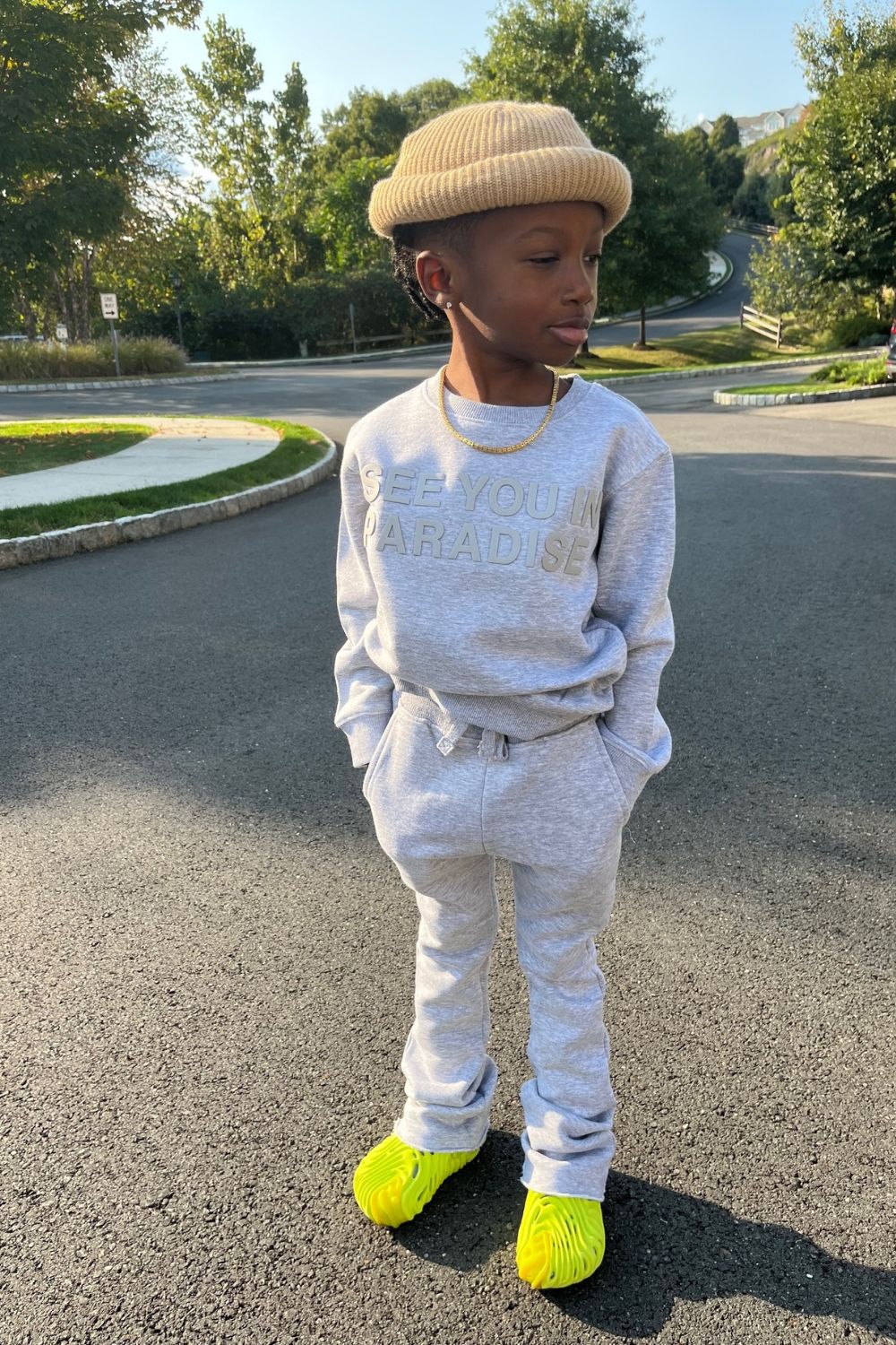 Kids Paradise Tonal Crewneck Sweatshirt (Heather Grey)