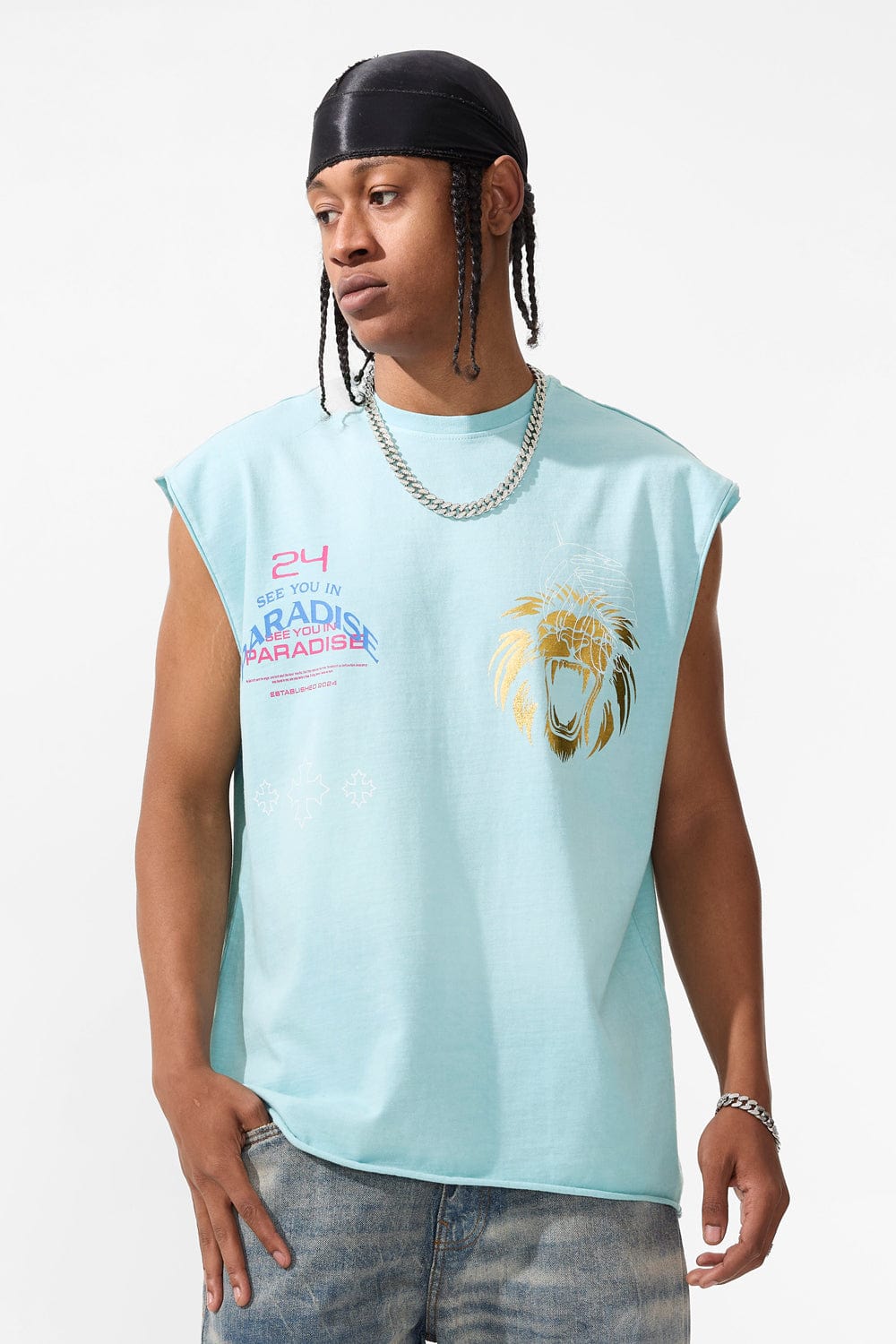 Jordan Craig Lions Den Cut Off T-Shirt Sky Blue / S