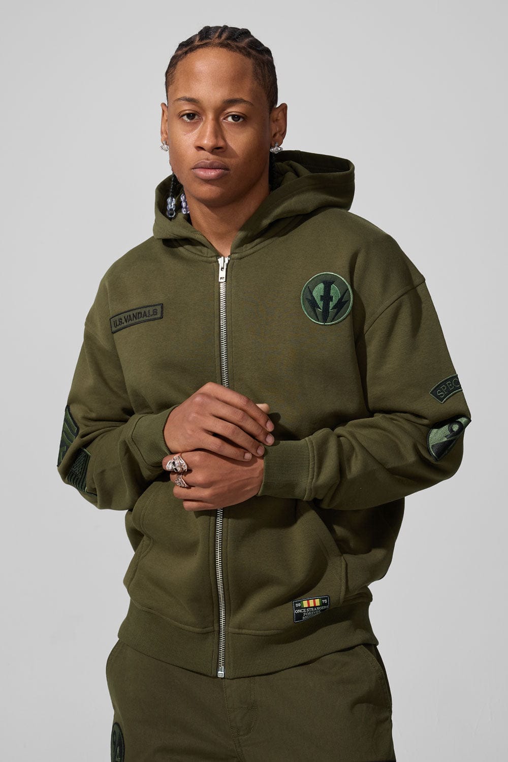 Jordan Craig Prestige Tonal Zip Hoodie (Army Green)
