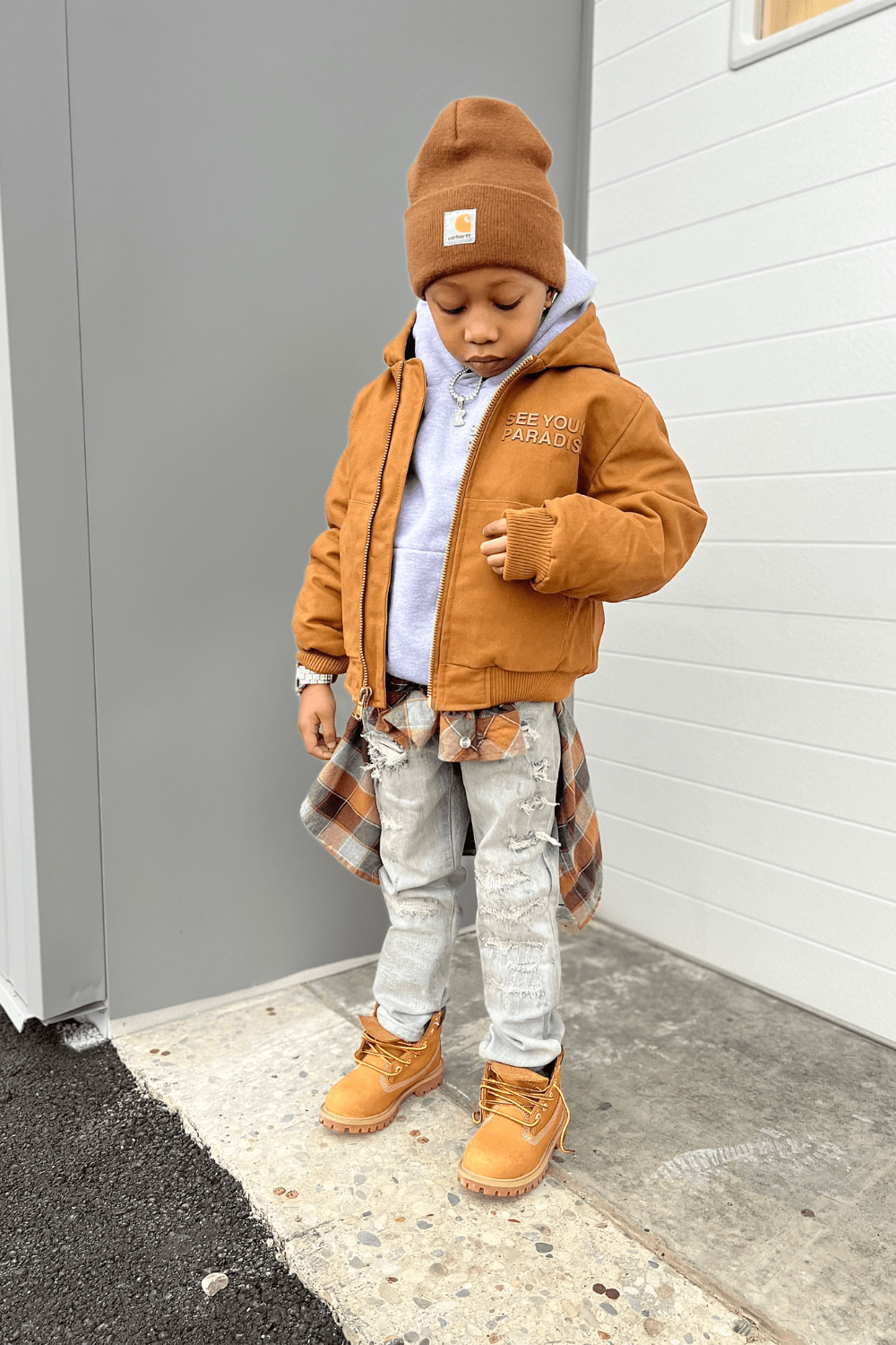 JC Kids Kids See You In Paradise Hooded Work Jacket (Wheat)