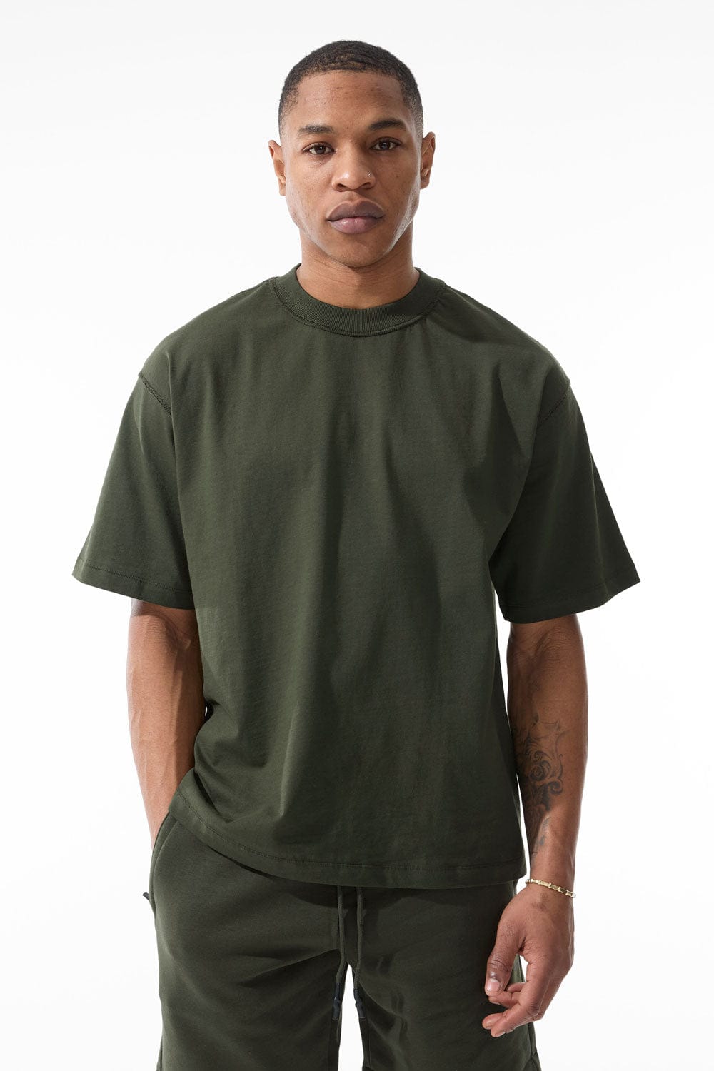 Jordan Craig Burbank Cropped Boxy T-Shirt Army Green / S