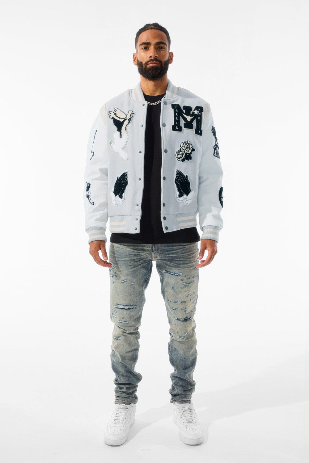 Jordan Craig Fallen Angels Varsity Jacket (Light Grey)