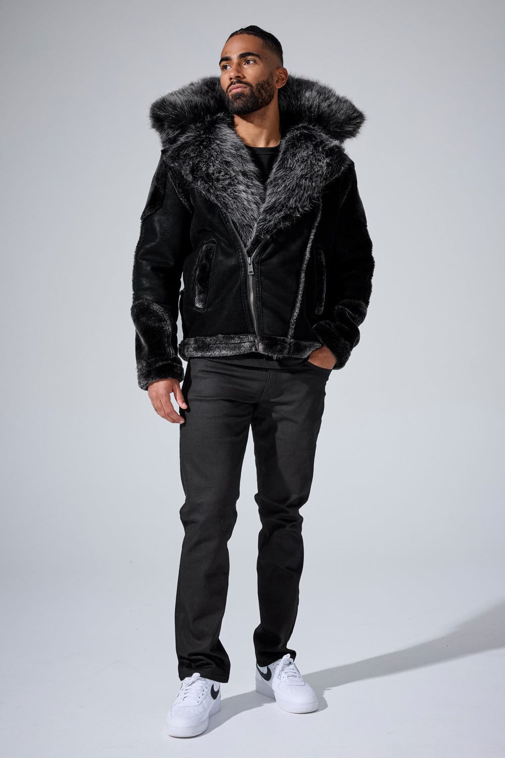 El Jefe Shearling Moto Jacket (Black)