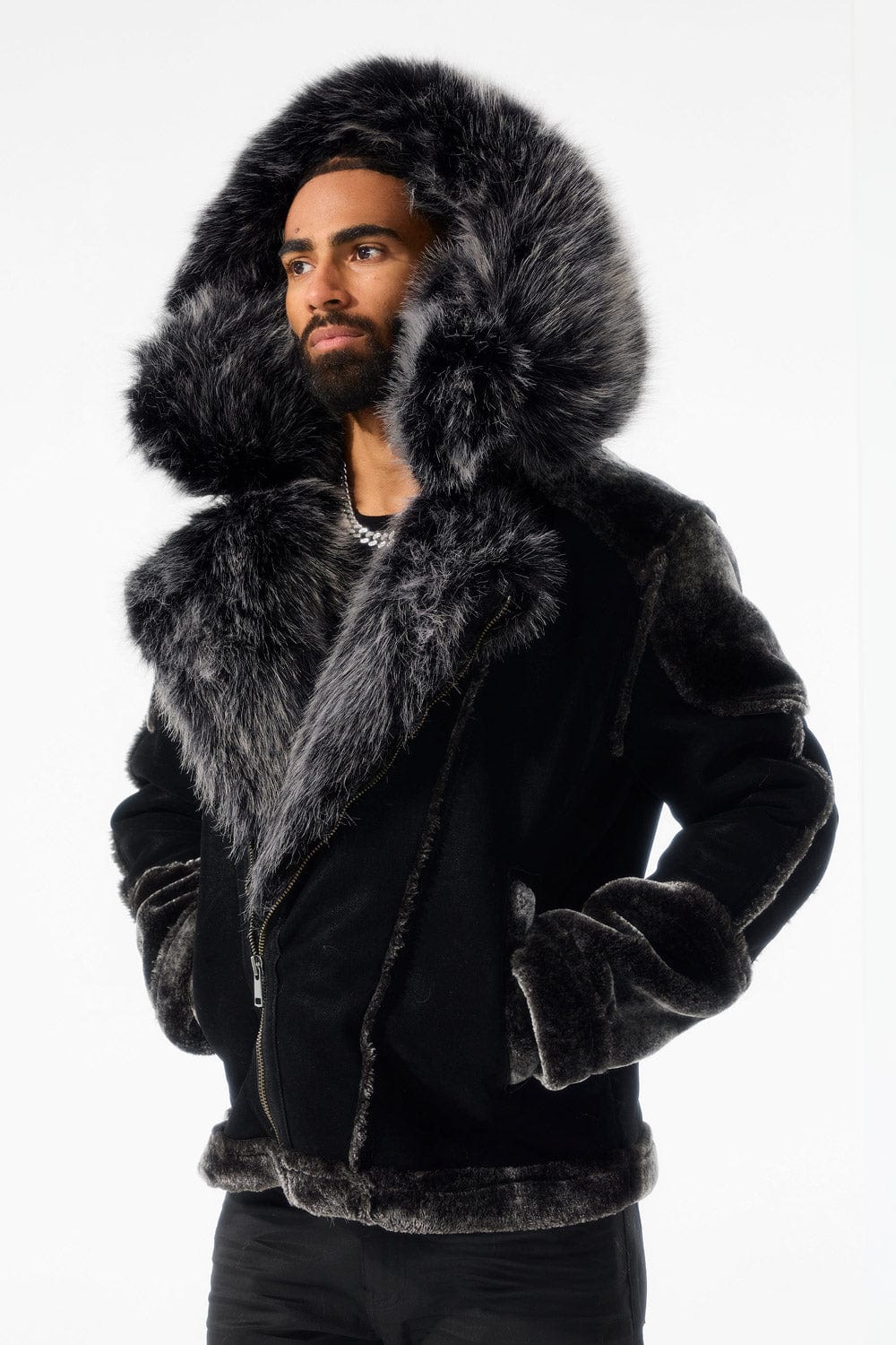 El Jefe Shearling Moto Jacket Black