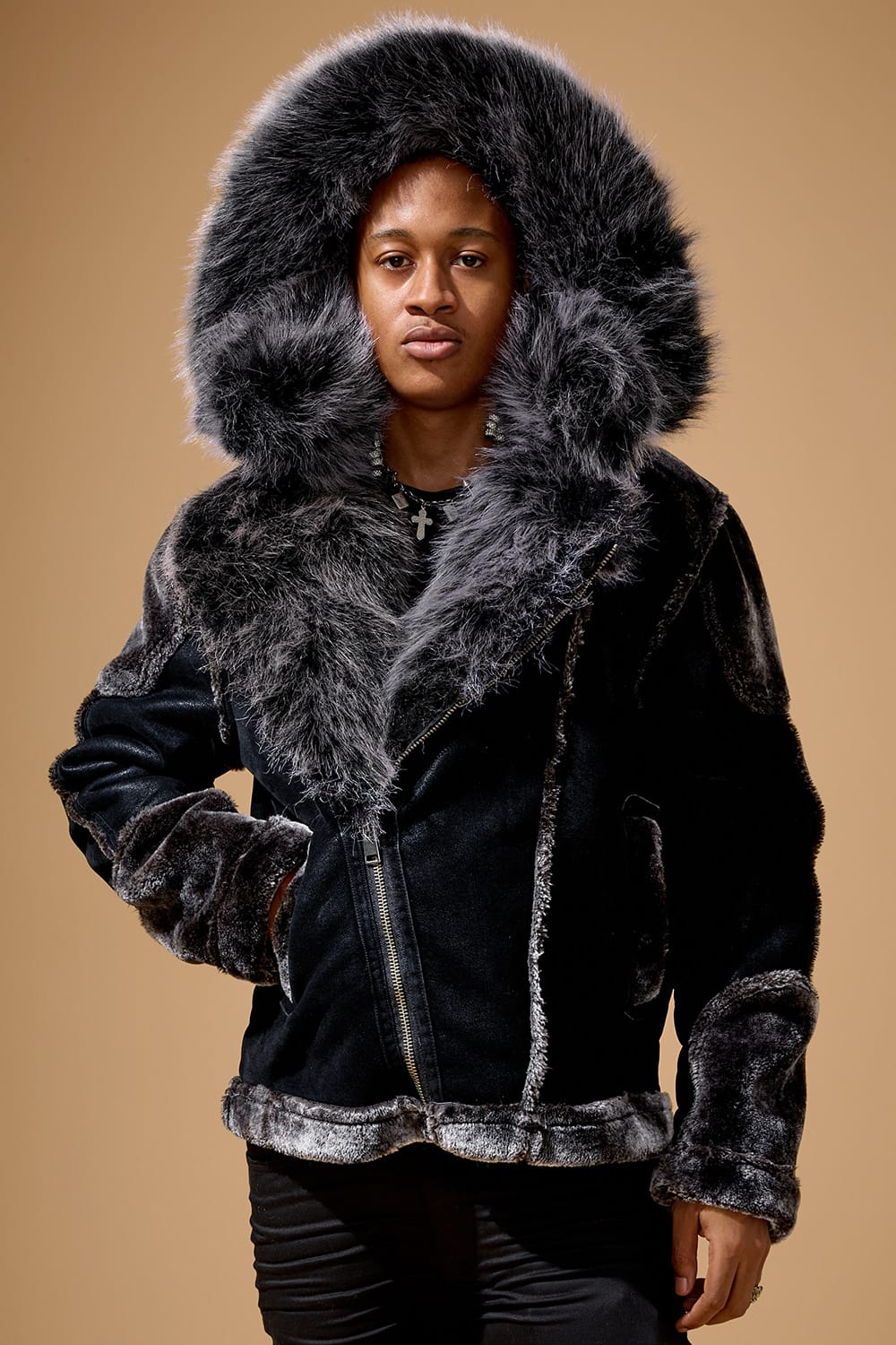 El Jefe Shearling Moto Jacket (Black)