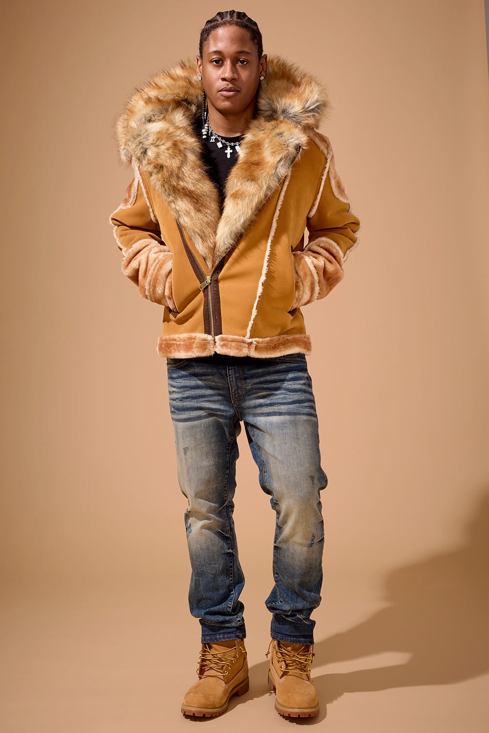 Jordan Craig El Jefe Shearling Moto Jacket (Cognac)