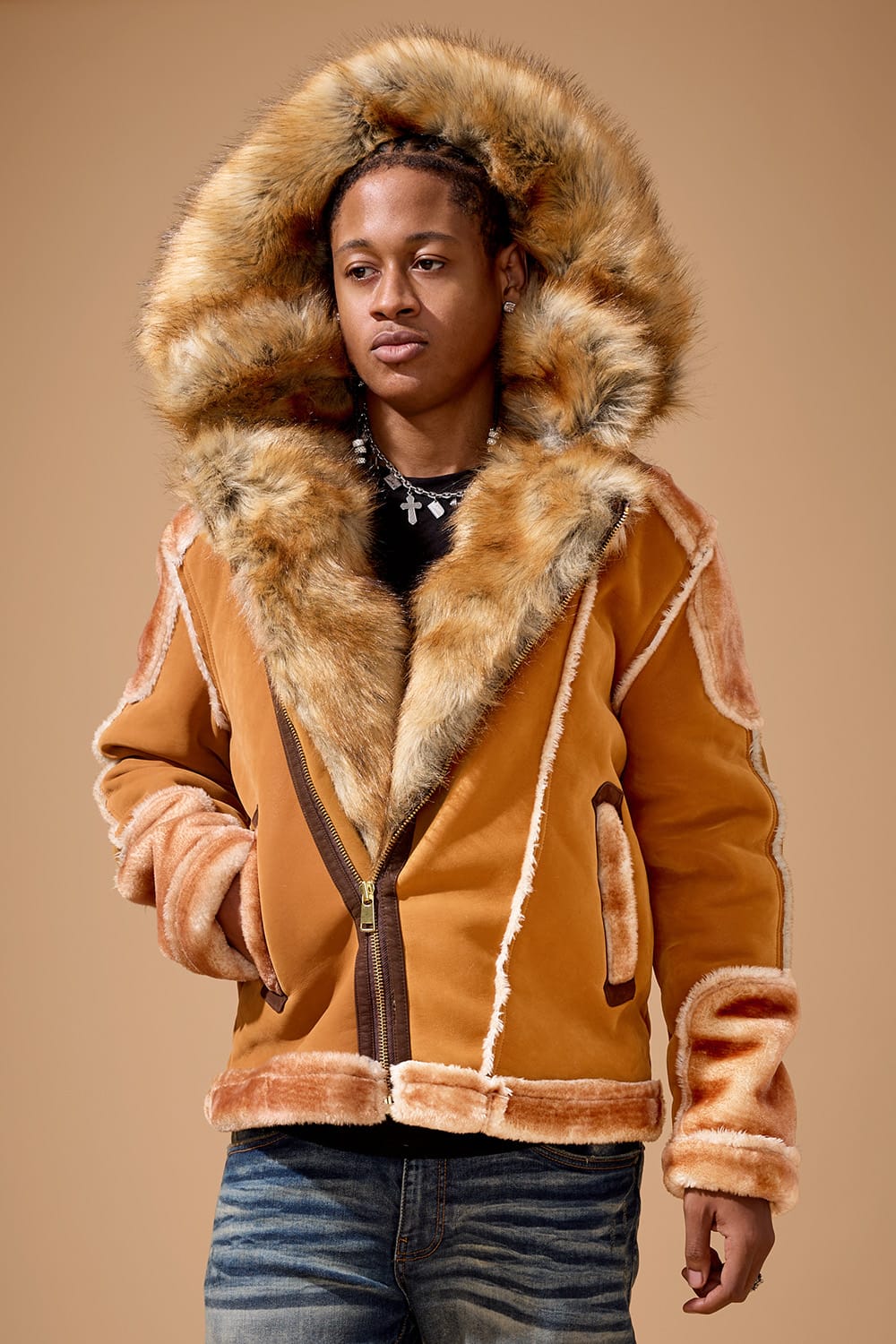 Jordan Craig El Jefe Shearling Moto Jacket (Cognac)