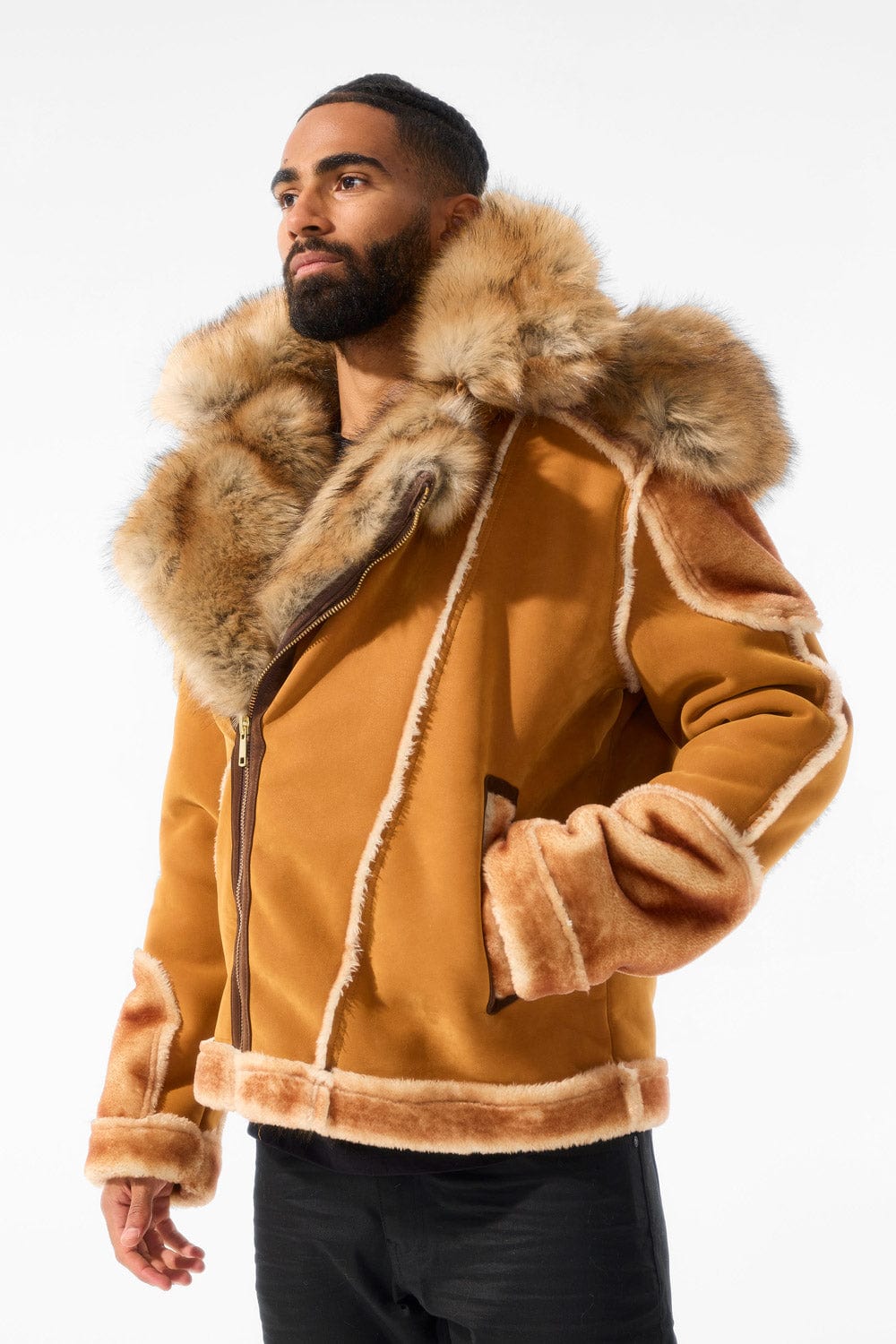 El Jefe Shearling Moto Jacket Cognac