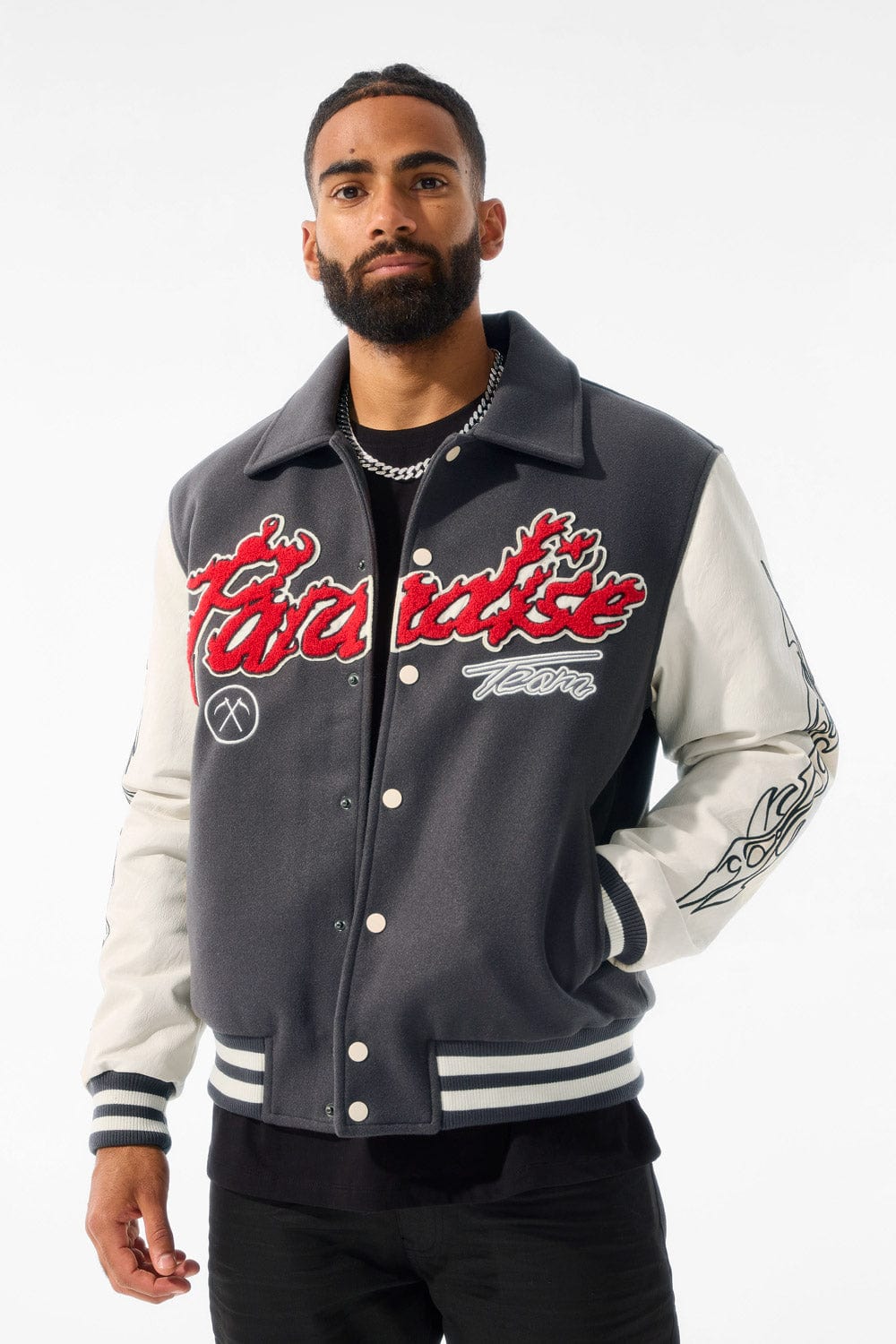 Jordan Craig Paradise Tour Varsity Jacket (Off Black) S / Off Black