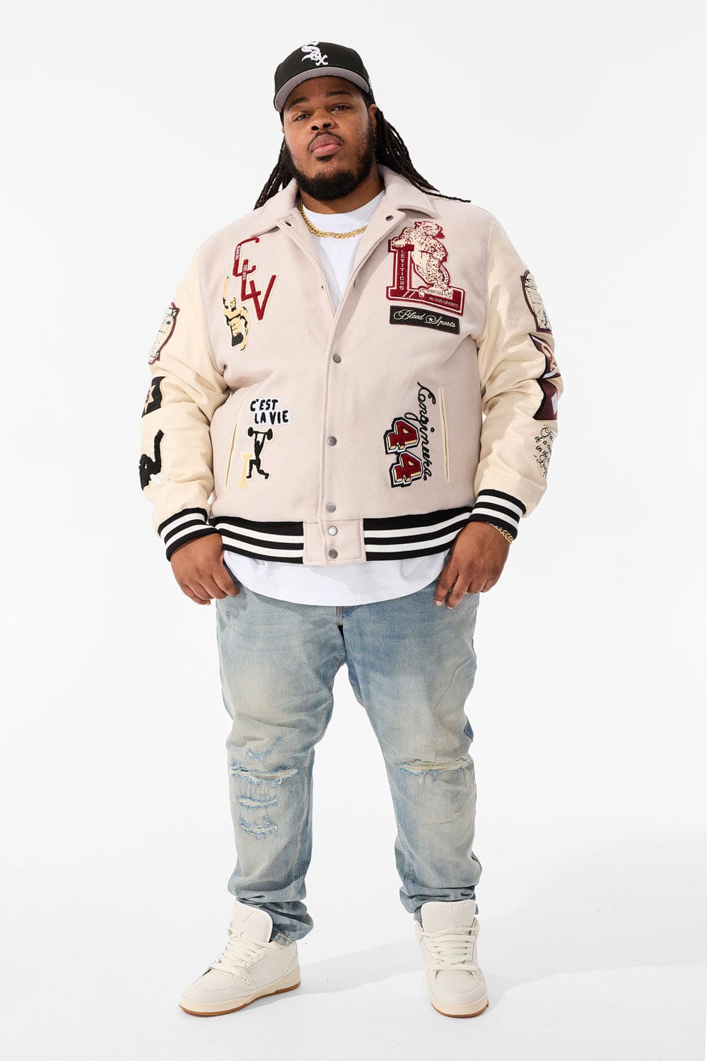 JC Big Men Big Men's Carpe Diem Varsity Jacket (Bone)