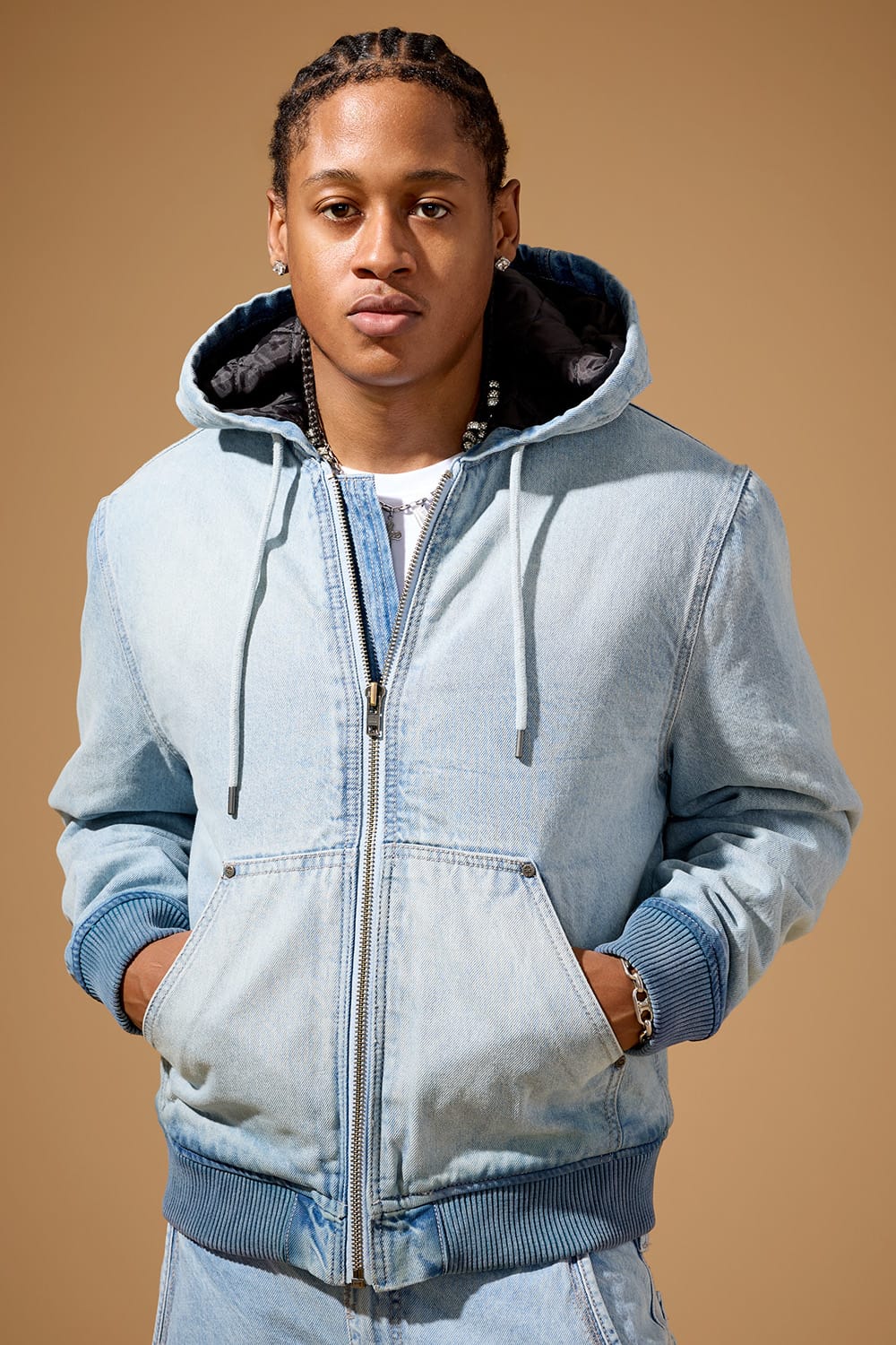 Jordan Craig OG Denim Zip Up Bomber Jacket Ice Blue / S