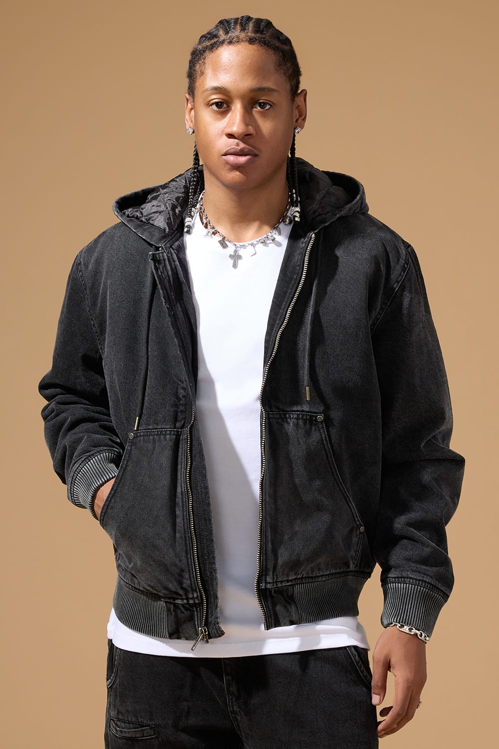 Jordan Craig OG Denim Zip Up Bomber Jacket Vintage Black / S