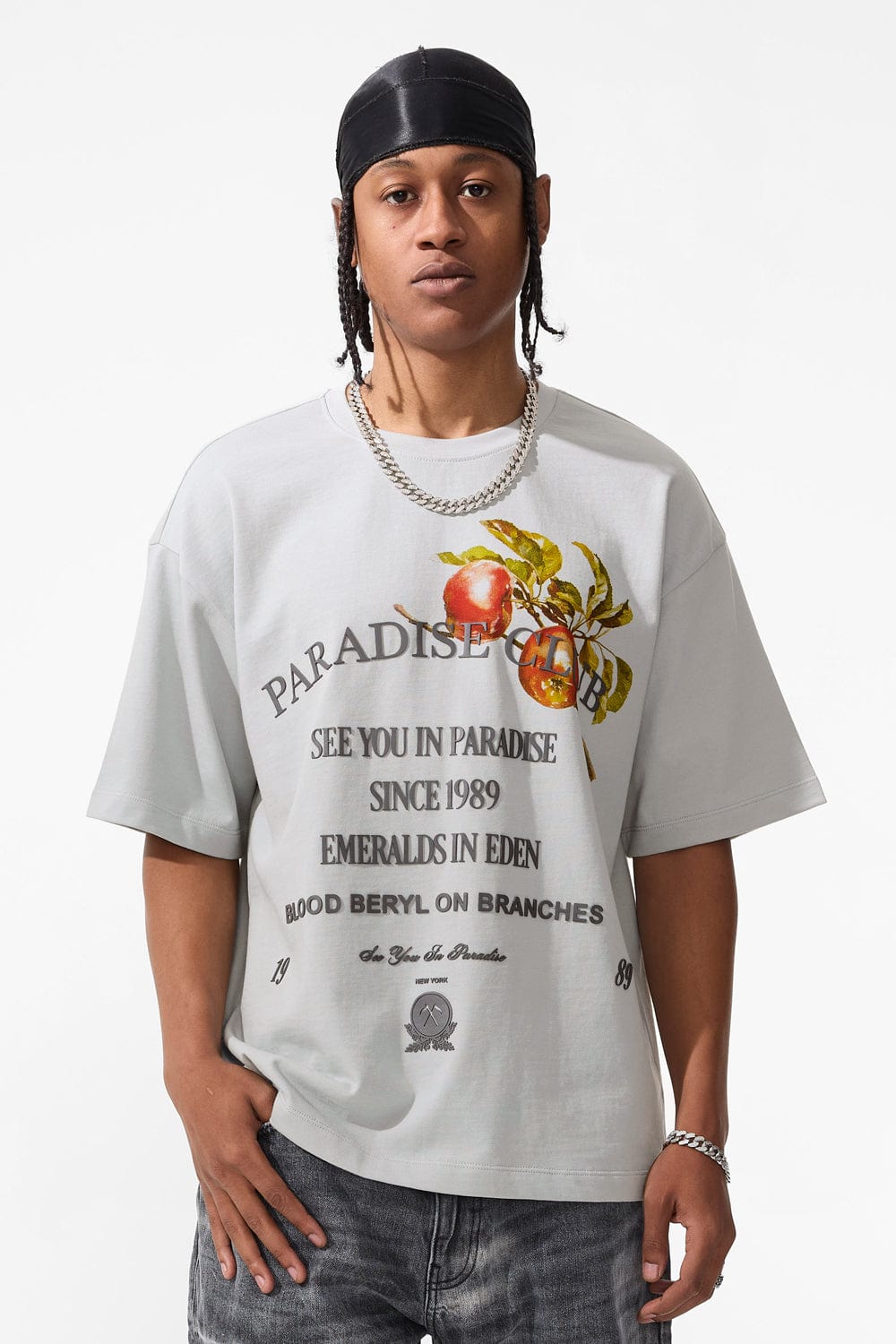 Jordan Craig Paradise Club Cropped Boxy T-Shirt Light Grey / S