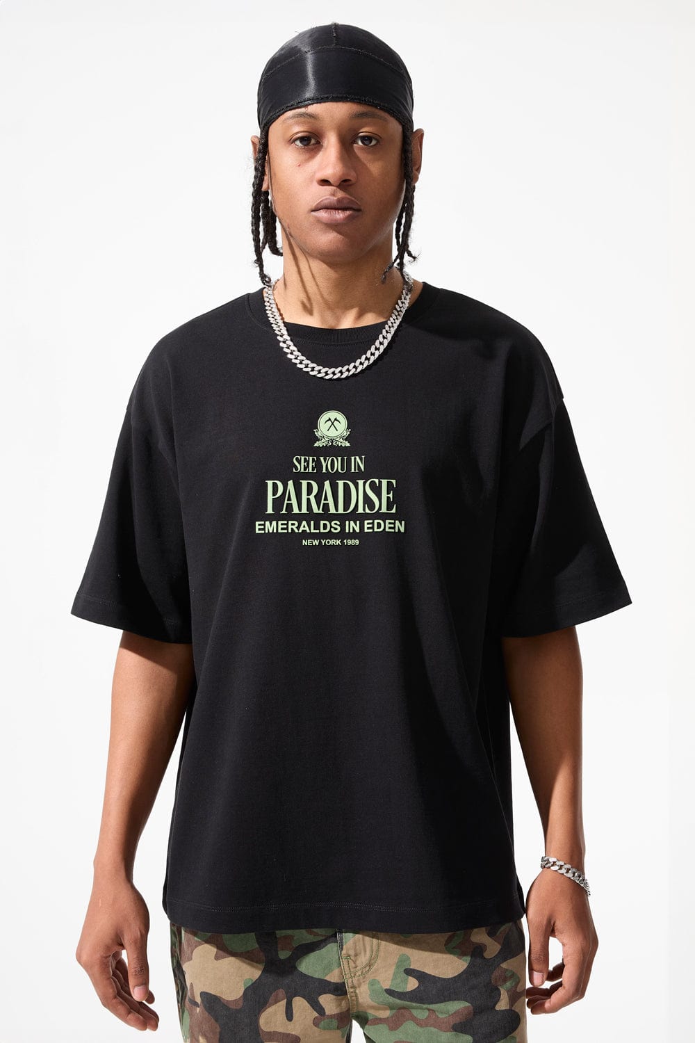 Jordan Craig Emeralds in Eden Cropped Boxy T-Shirt Black / S
