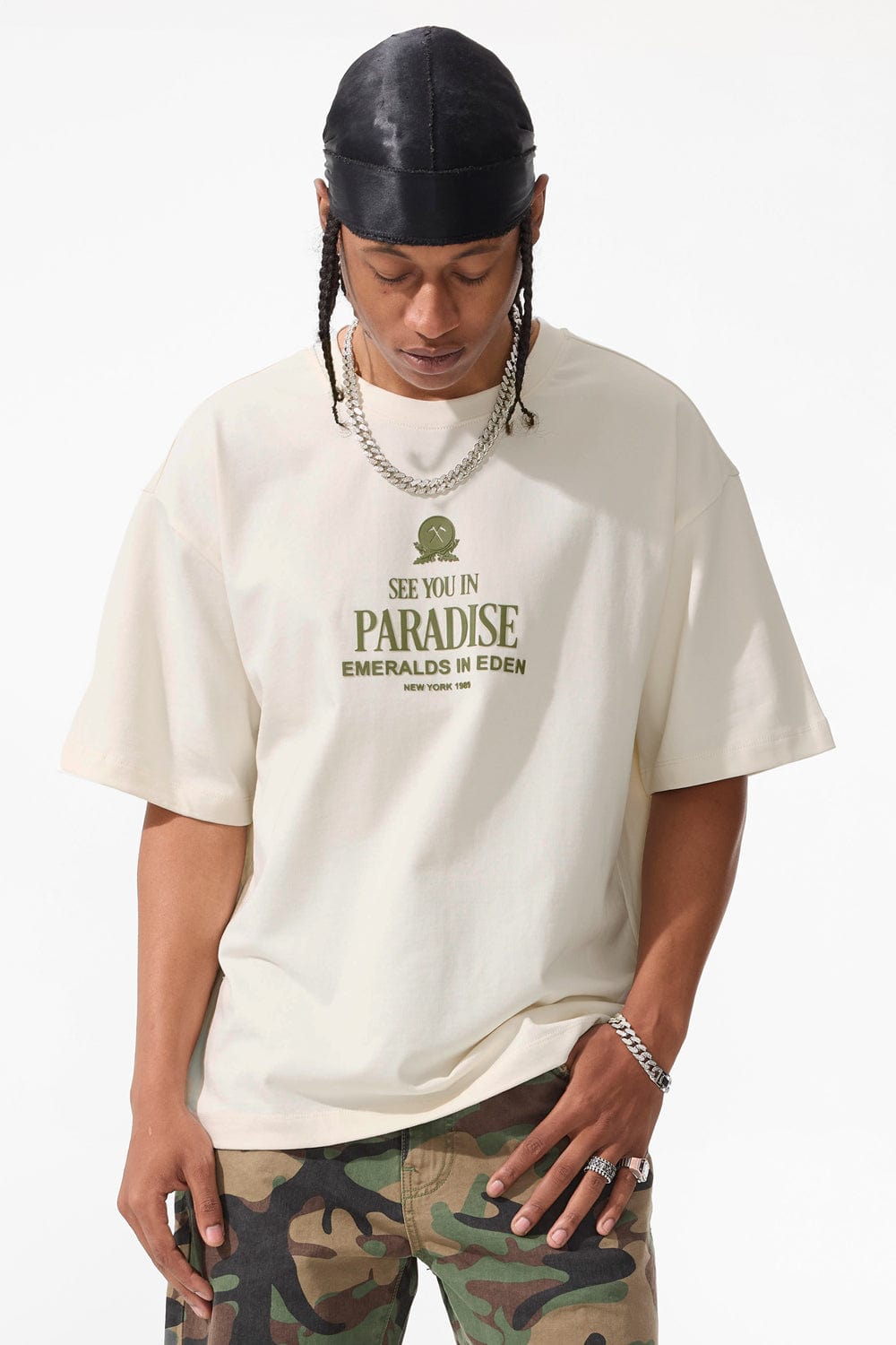 Jordan Craig Emeralds in Eden Cropped Boxy T-Shirt White / S