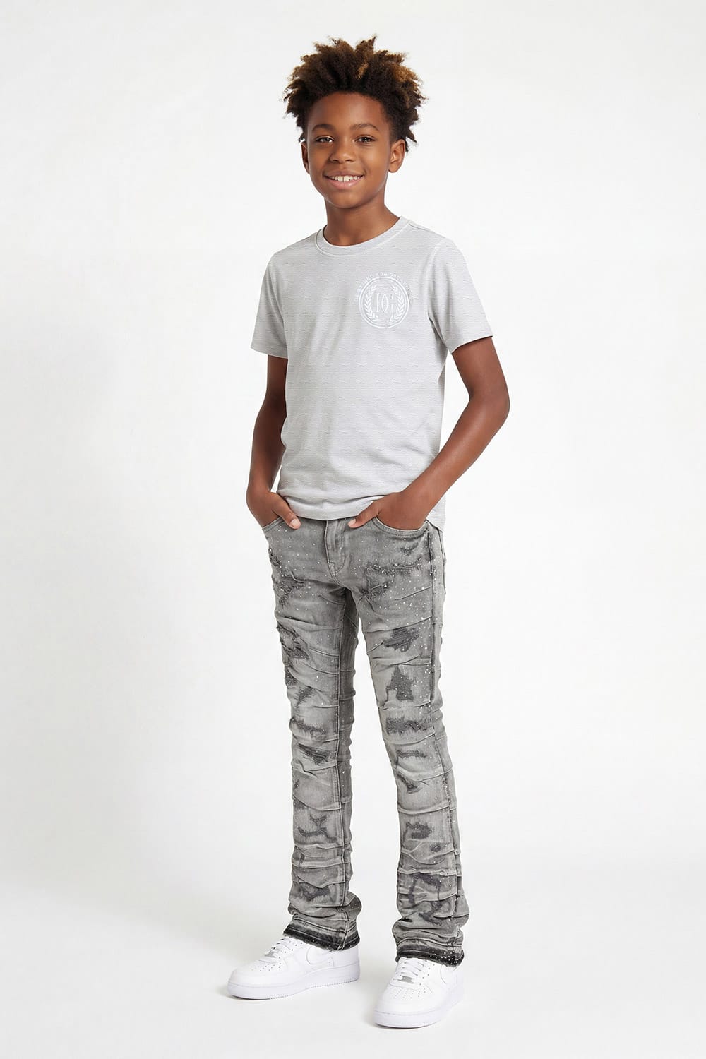 JC Kids Kids Moonlight Crystal Stacked Denim (Cement Wash)