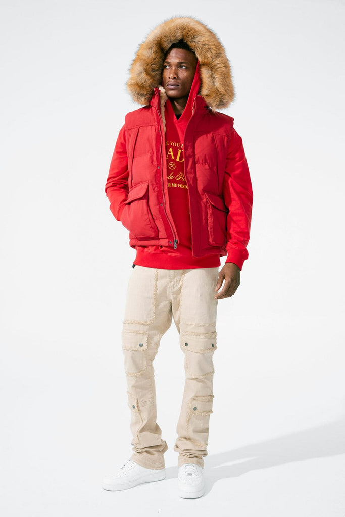 Yukon Fur Lined Puffer Vest (Red)