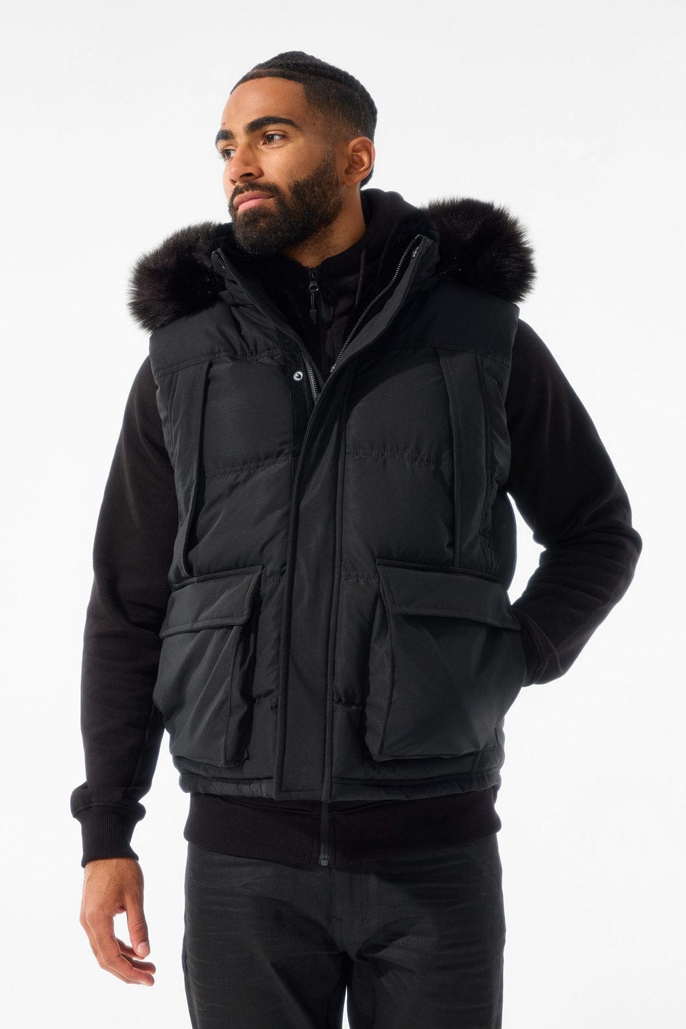 Yukon Fur Lined Puffer Vest Black