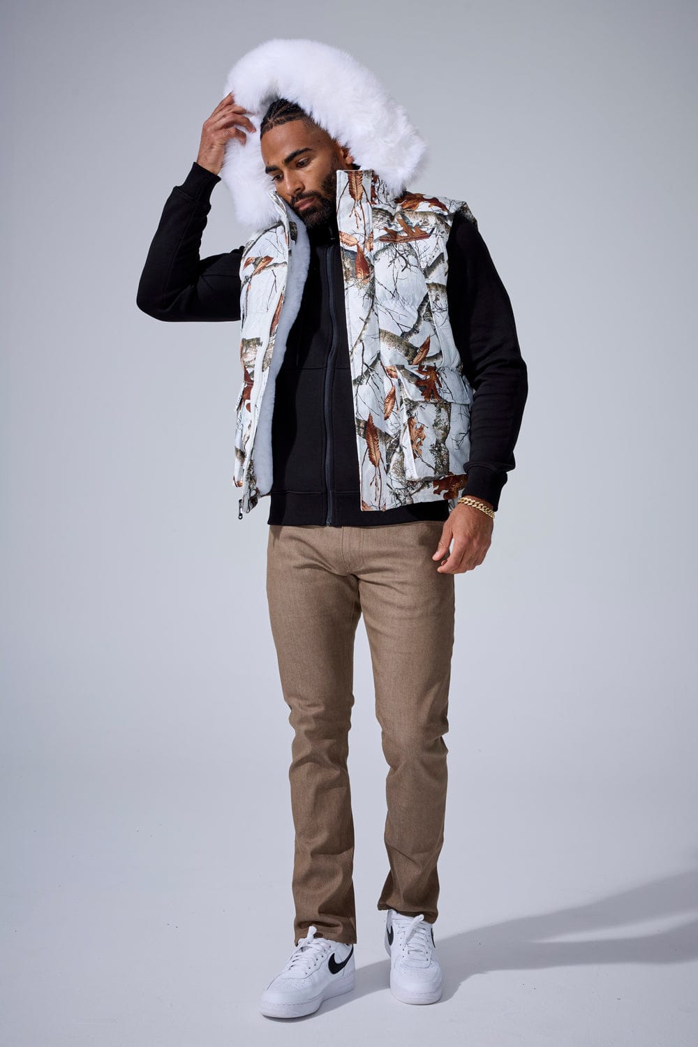 Jordan Craig Yukon Fur Lined Puffer Vest (Snow Camo)