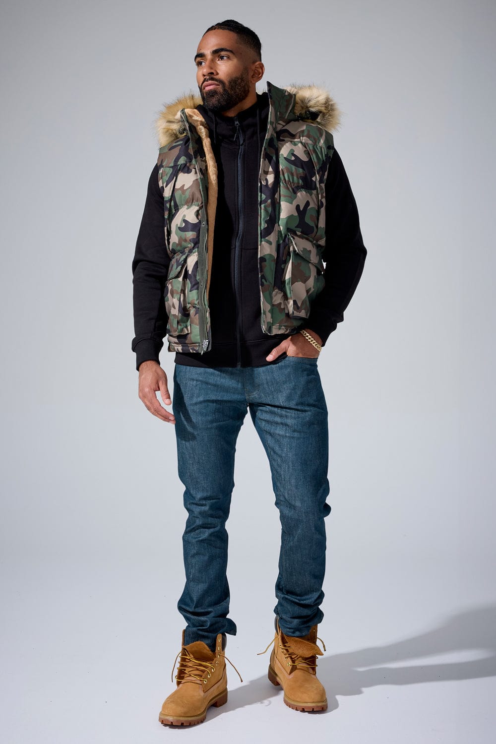 Yukon Fur Lined Puffer Vest (Vintage Camo)