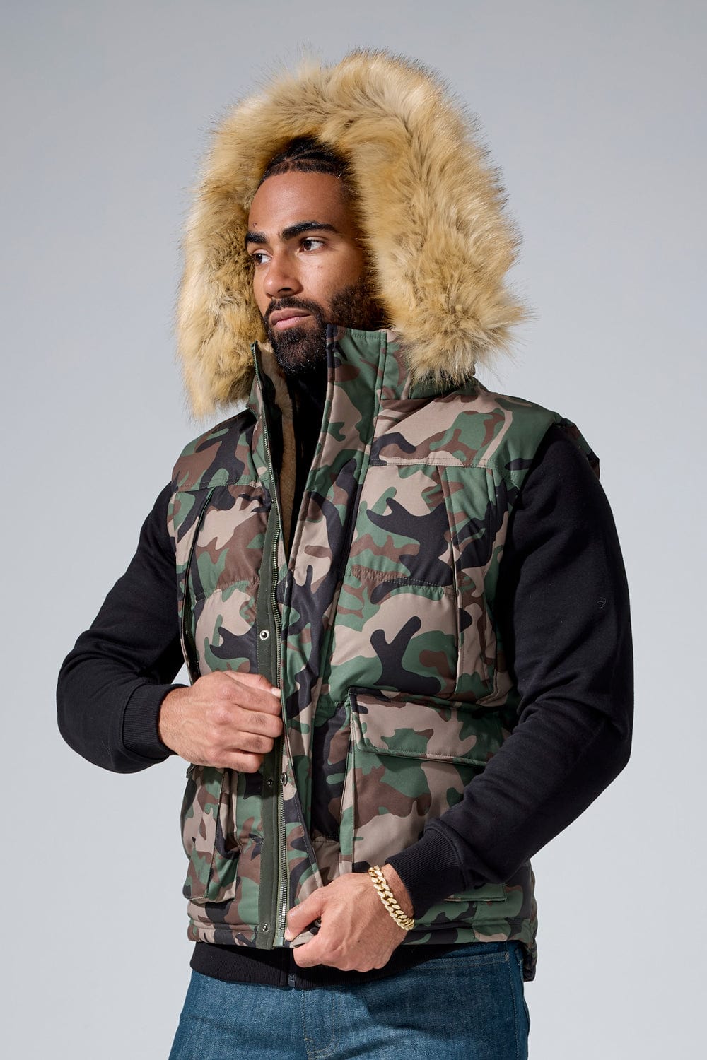 Jordan Craig Yukon Fur Lined Puffer Vest (Vintage Camo) S / Snow Camo